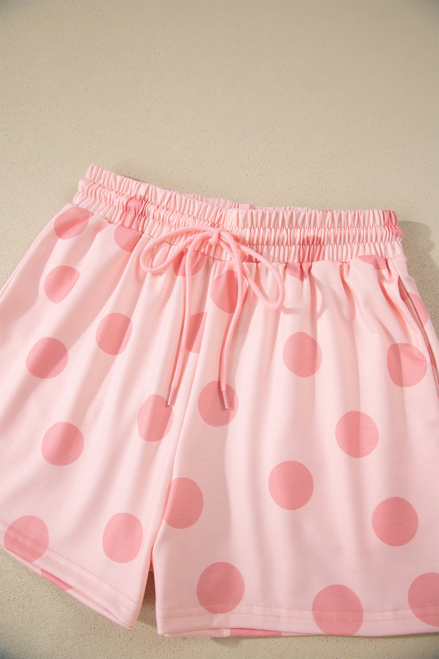 Black Polka Dot Print Loose Tee Drawstring Elastic Waist Short Set