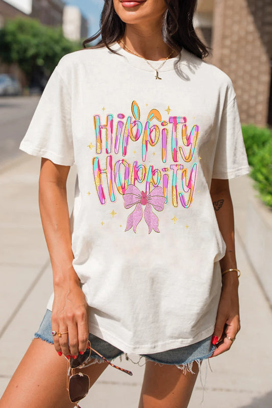 White Hippity Hoppity Graphic Loose Tee