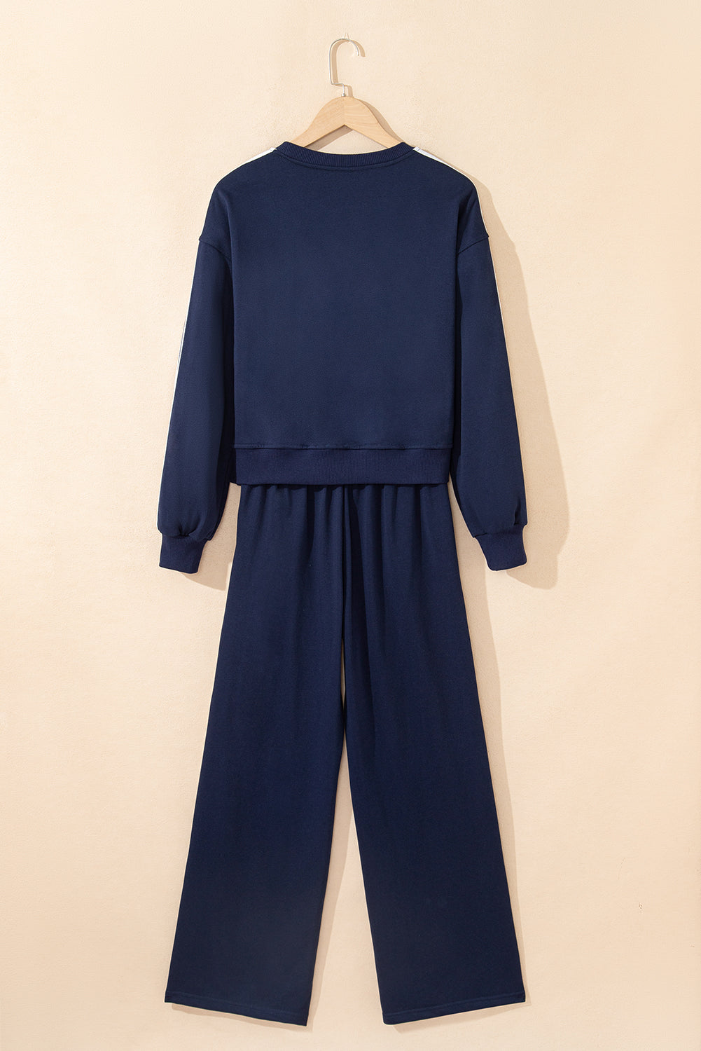 Black Varsity Striped Detail Crewneck Pullover Elastic Sweatpants 2pcs Outfit