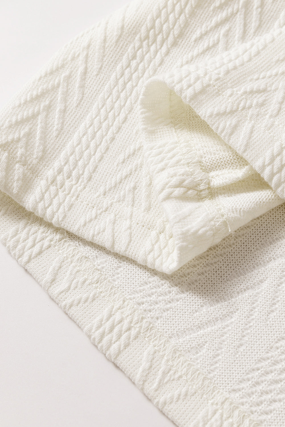 Floral Patchwork Textured Knit Drawstring V Neck Blouse