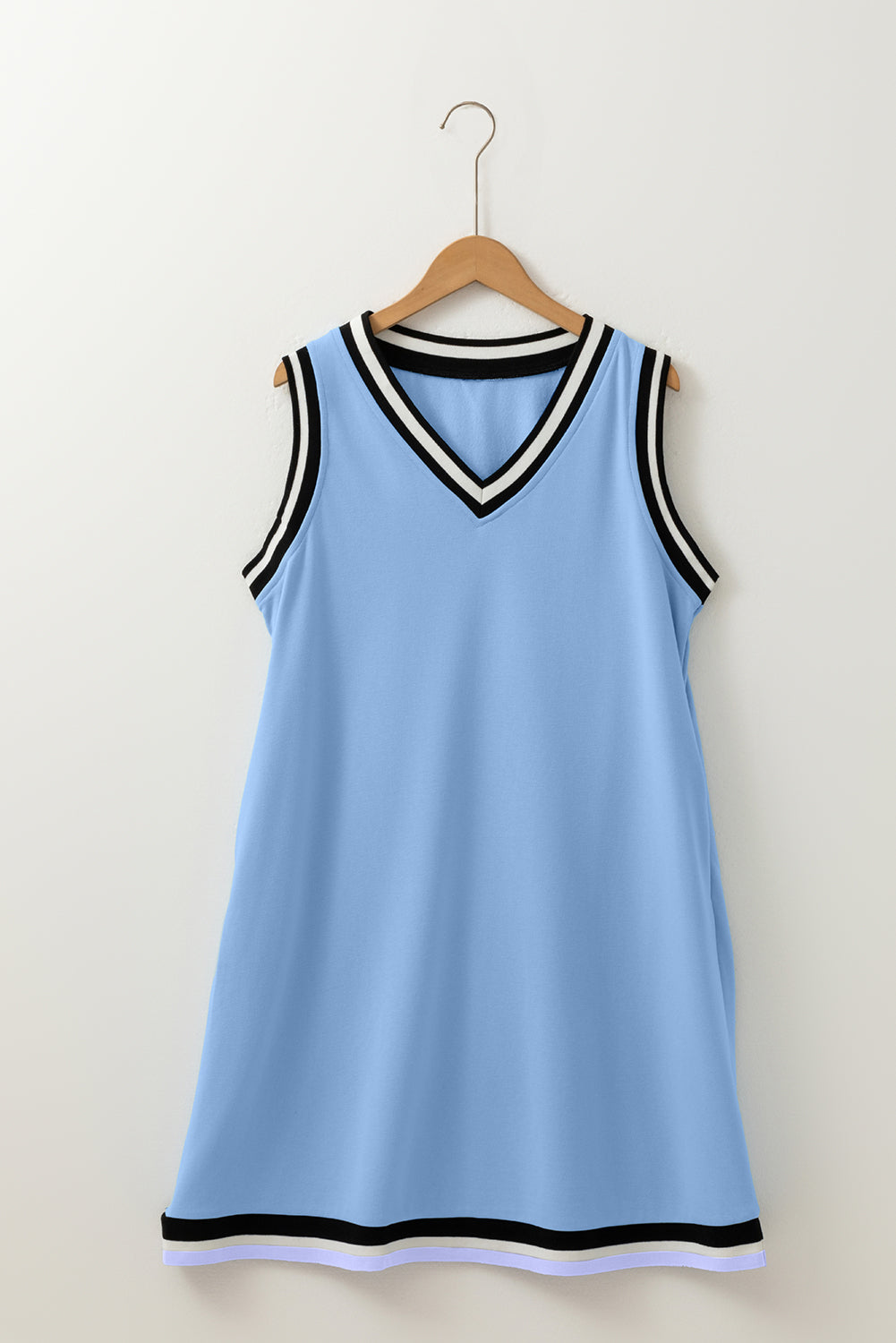 Mint Green Color Contrast Trim V Neck Shift Sleeveless Mini Dress