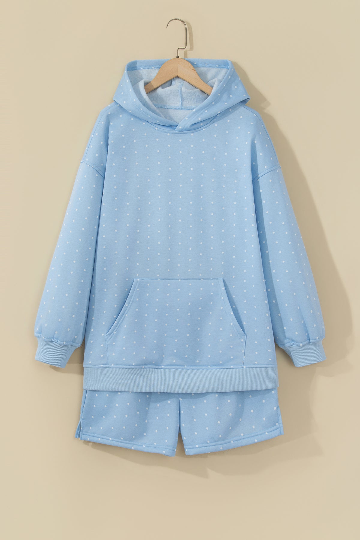 Pink Polka Dot Printed Oversized Hoodie Casual Shorts 2pcs Set