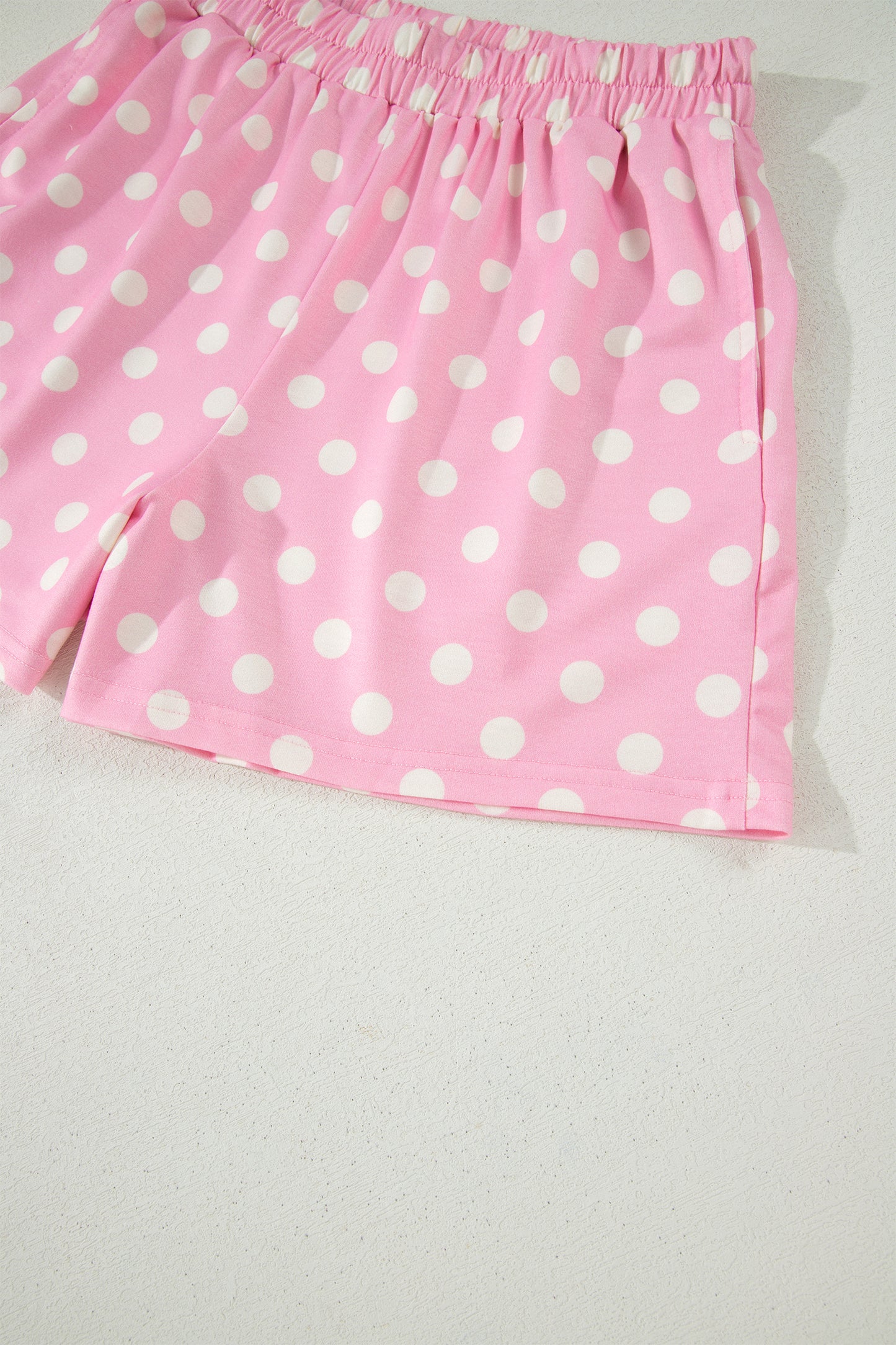 Sky Blue Polka Dot Print Color Block Trim Mock Neck Short Set
