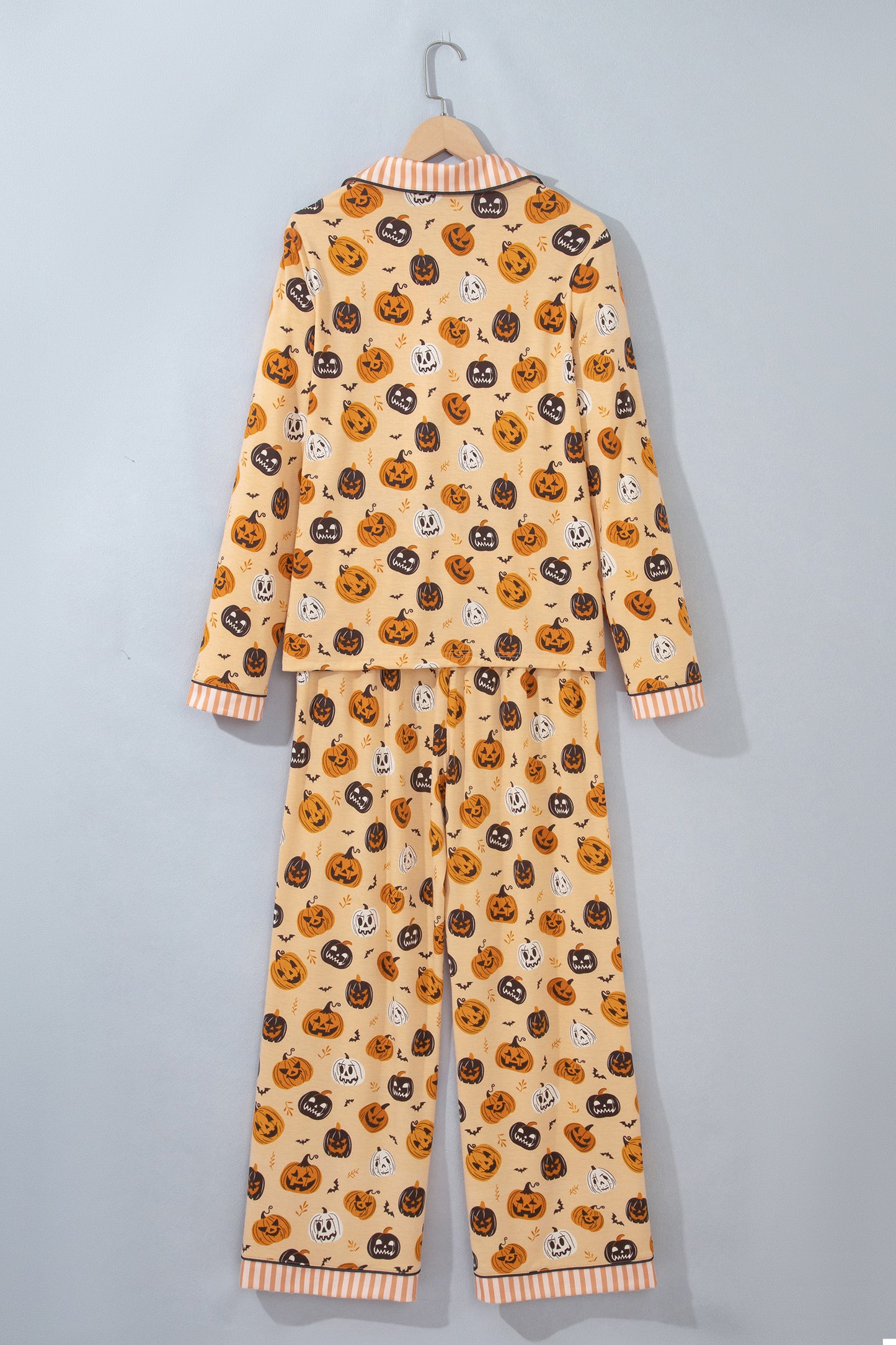 Orange Halloween Pumpkin Print Two Piece Long Sleeve Lounge Set