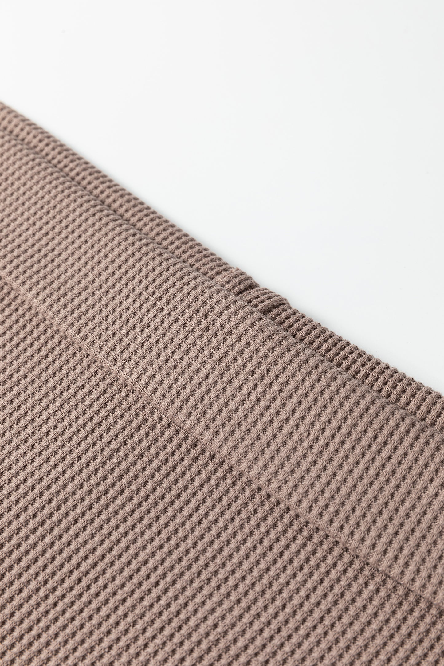 Old Rose Solid Color Waffle Knit Asymmetric Neck Long Sleeve Top