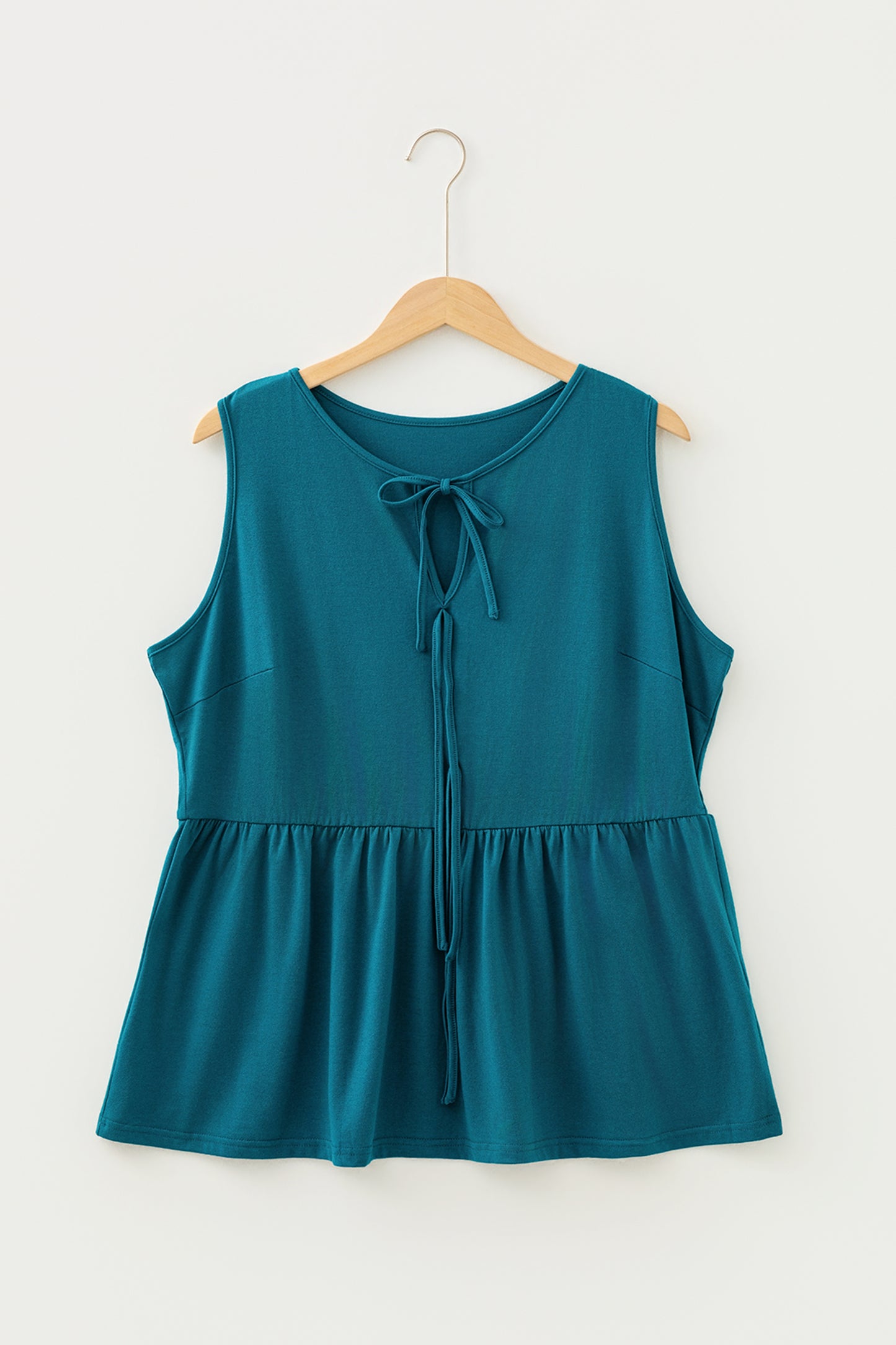 Blue Sapphire Plus Size Solid Color Bow Tie Peplum Tank Top