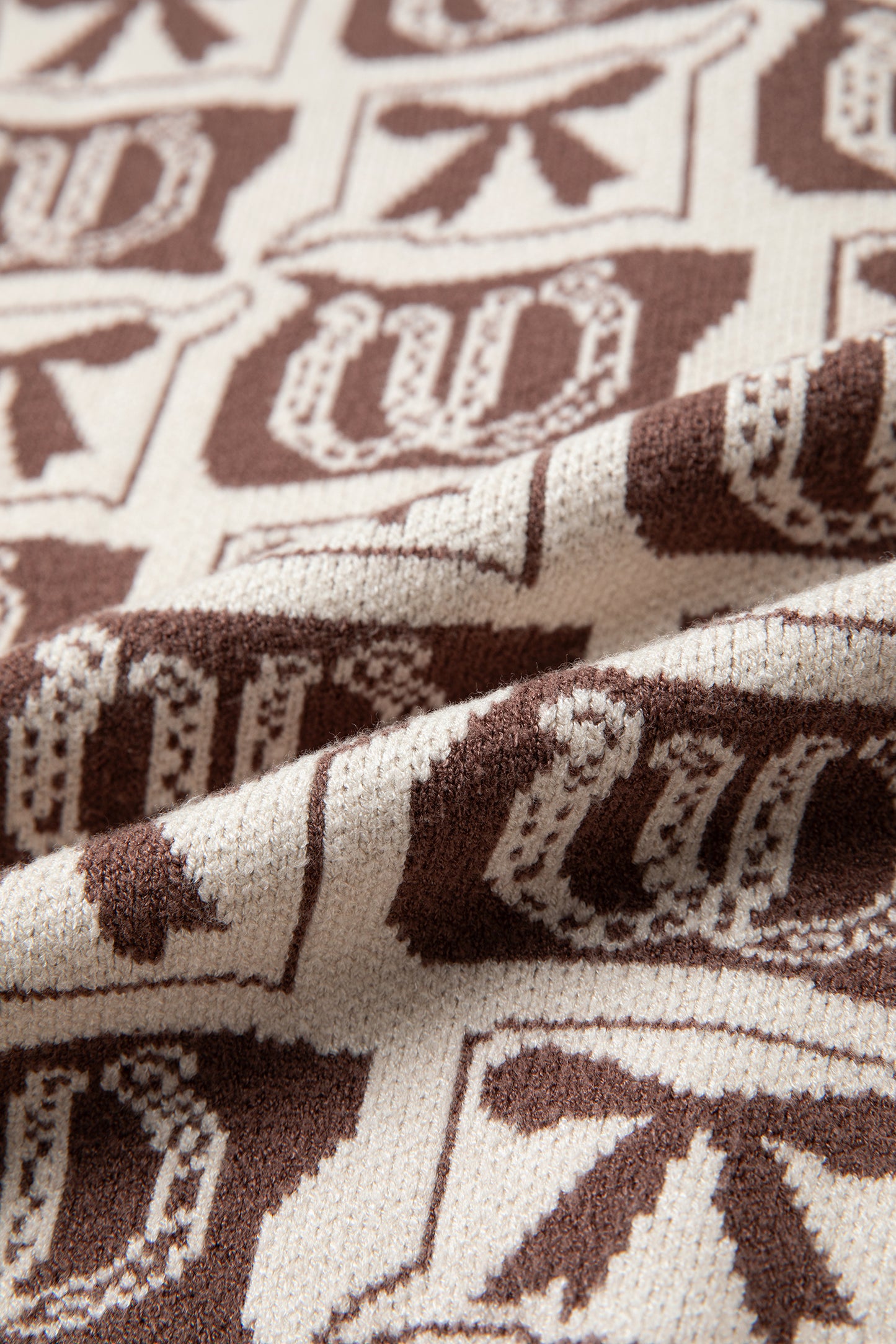 Brown Western Horseshoe Bow Pattern Button Front Sleeveless Knit Sweater