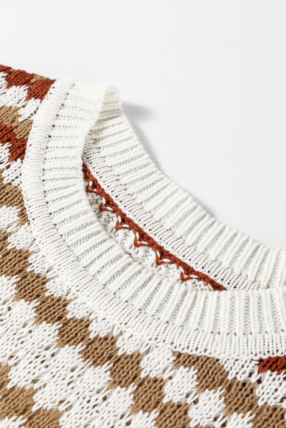 Khaki Stripe Eyelet Patterned Drop Shoulder Sweater