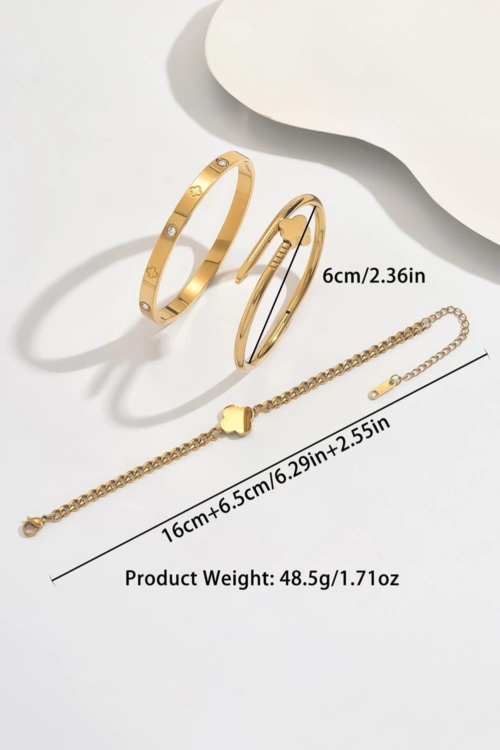 Gold Plated Clover Nail Minimalist Bracelet