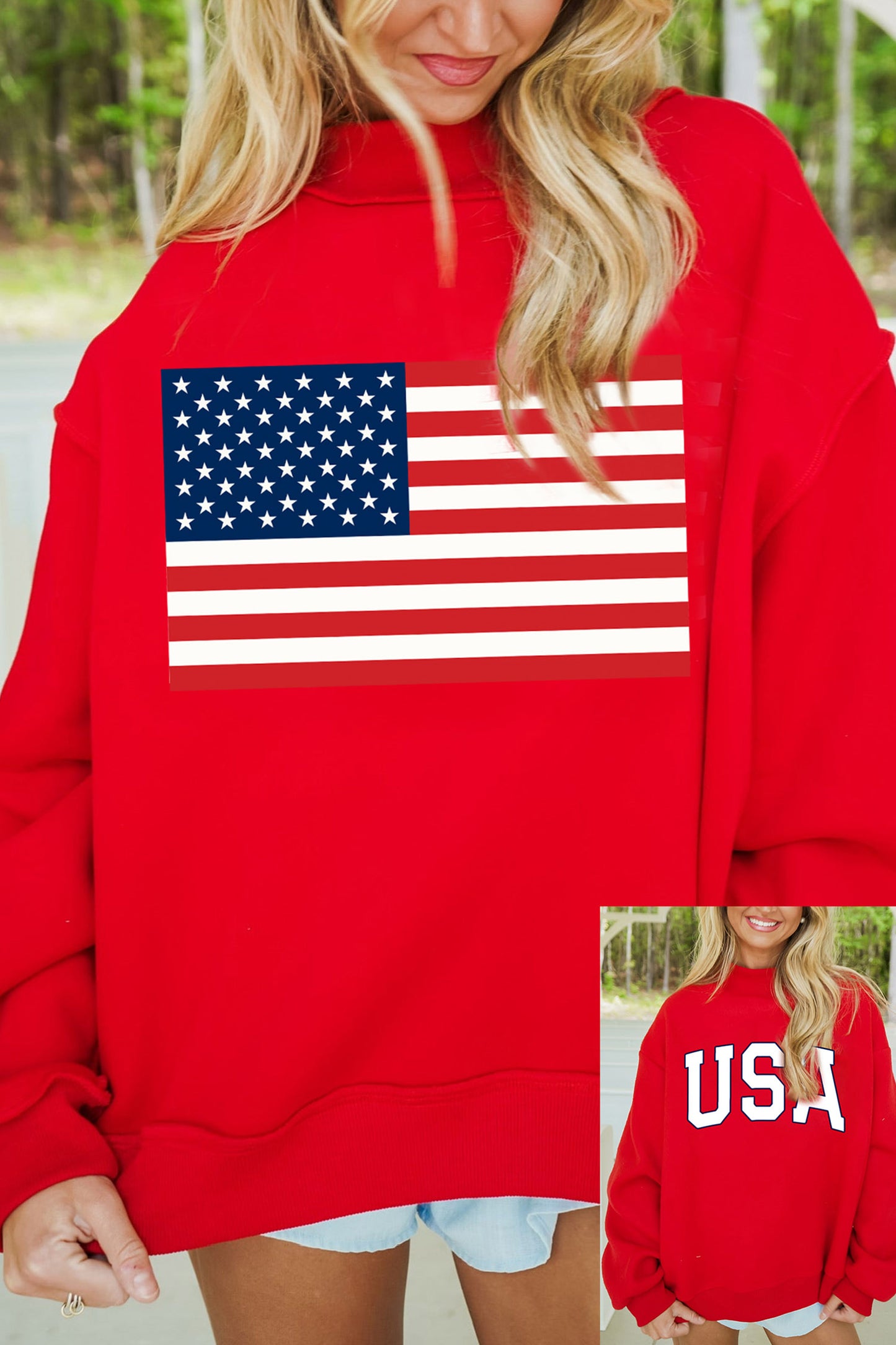 American Flag/ USA Double Side Print Reversible Mock Neck Sweatshirt