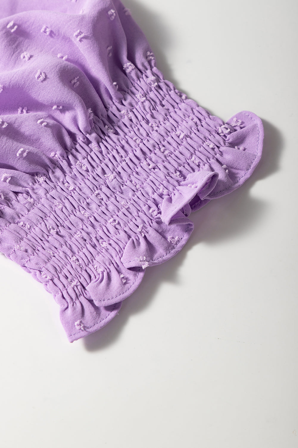 Wisteria Swiss Dot Smocked Frilled Neckline Short Sleeve Plus Size Dress