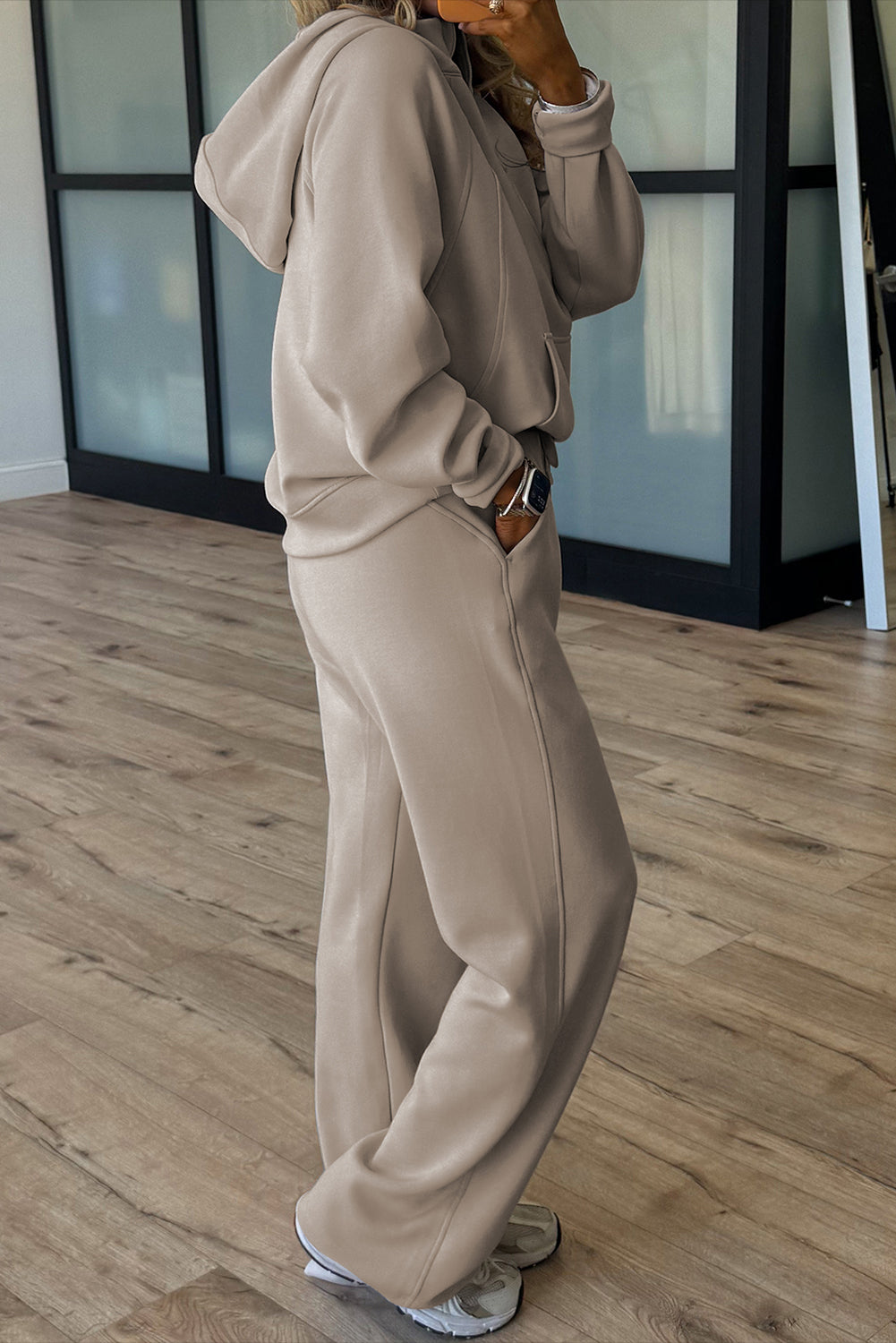 Beau Blue Half Zip Thumbhole Sleeve Hoodie Active Pants 2pcs Outfit