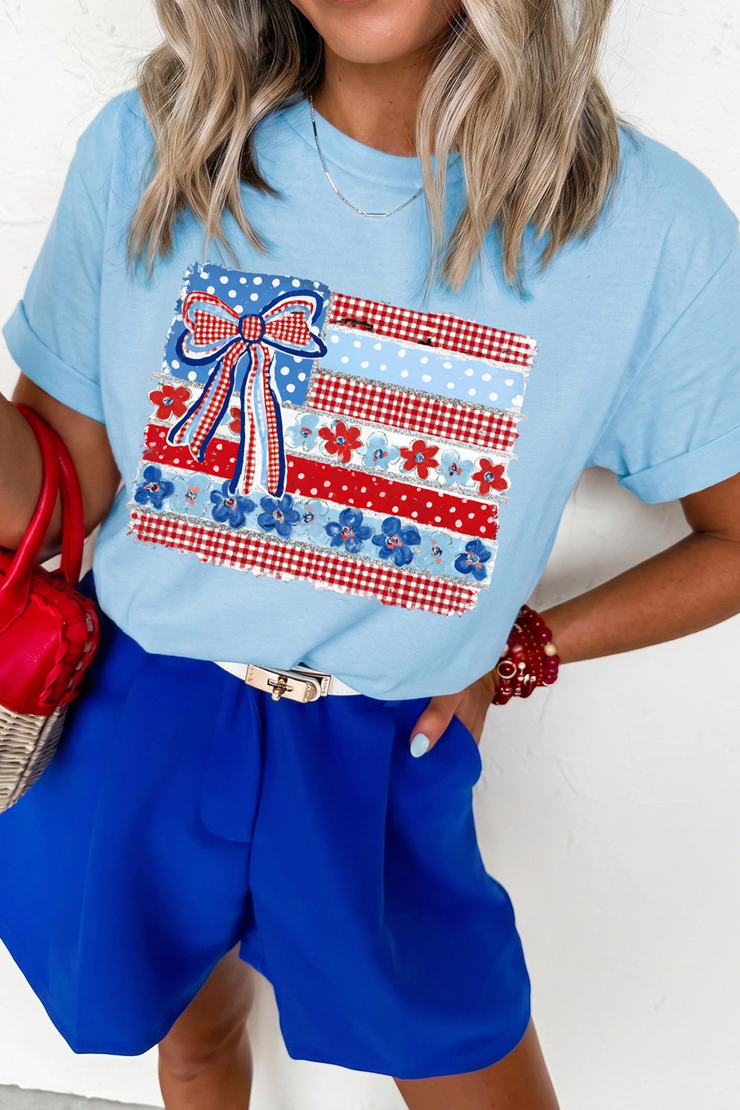 Independence Day Cotton Graphic Tee Casual Flag Print