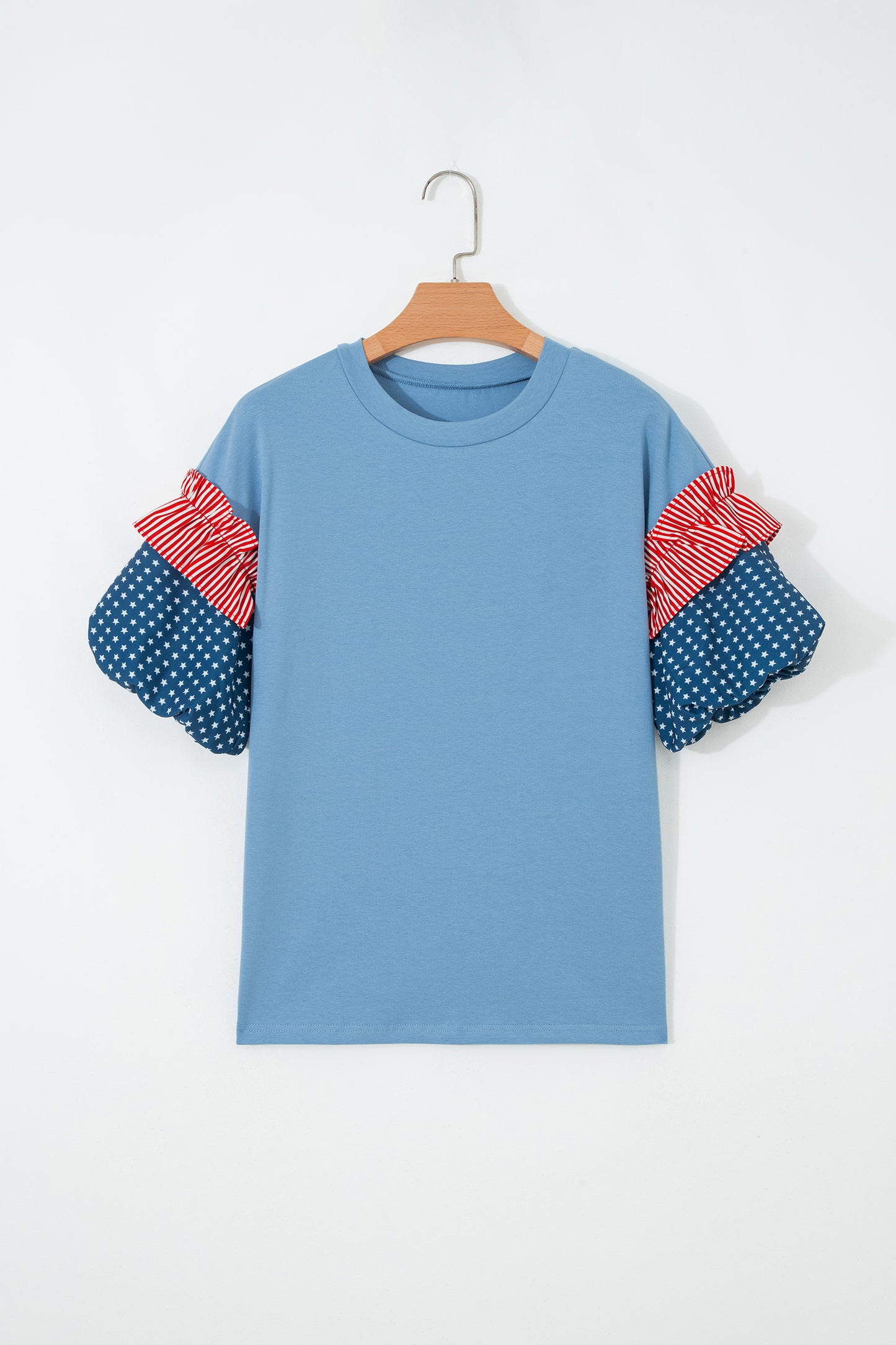 Fiery Red Stars Stripes Short Puff Sleeve Top