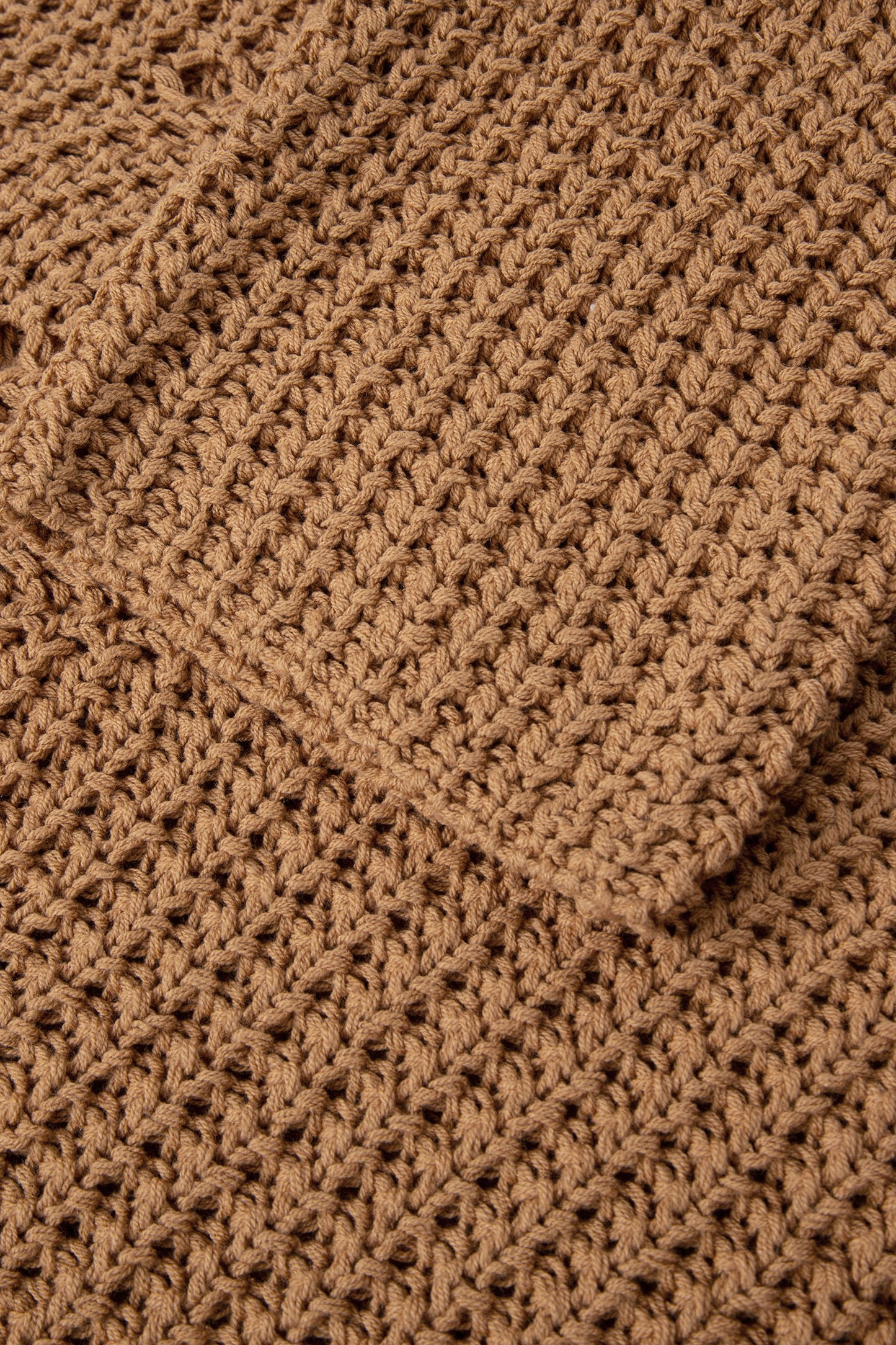 Camel Hollowed Detail Wide Sleeve Loose Pullover Sweater