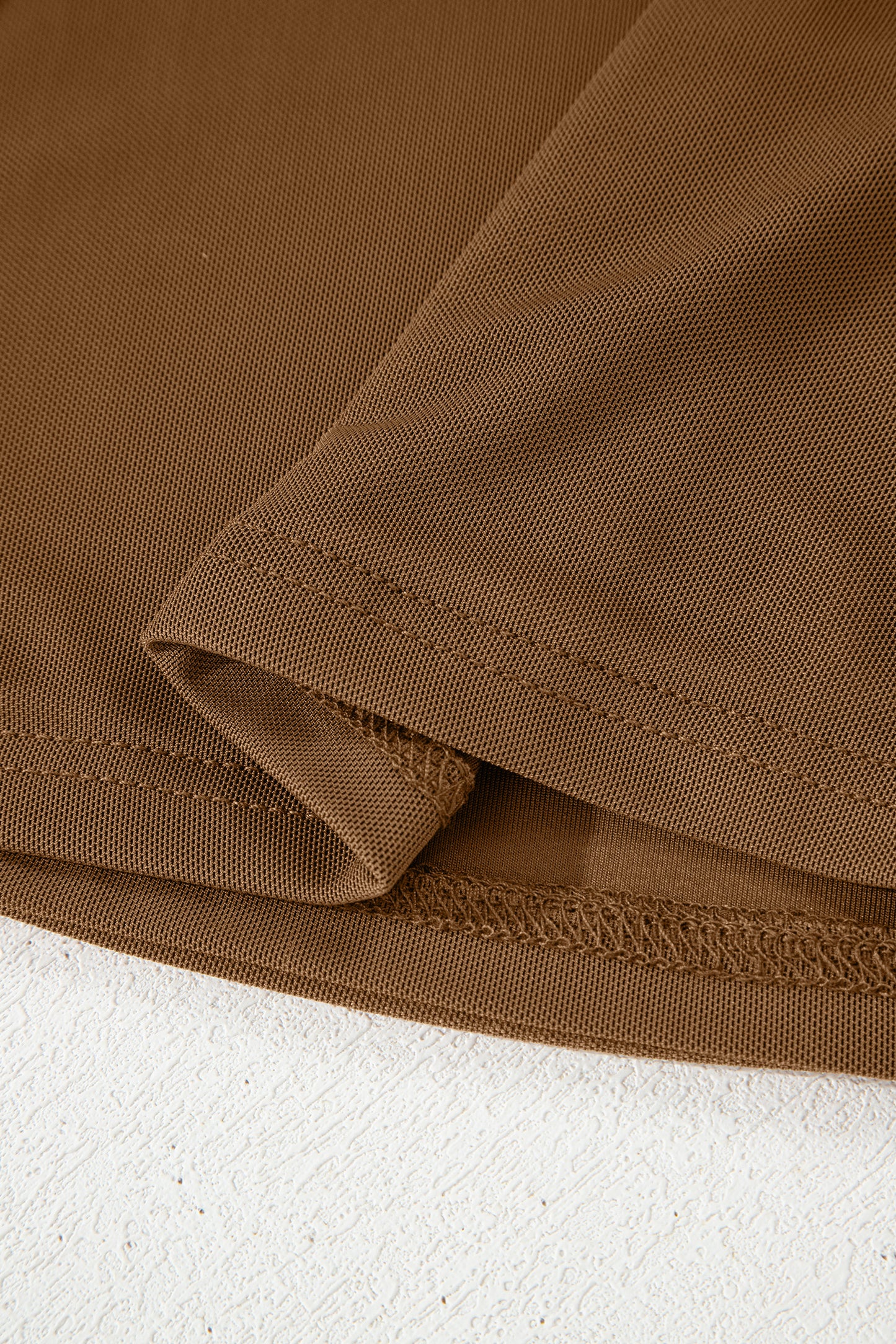 Coffee Sheer Mesh Patchwork High Neck Long Sleeve Top