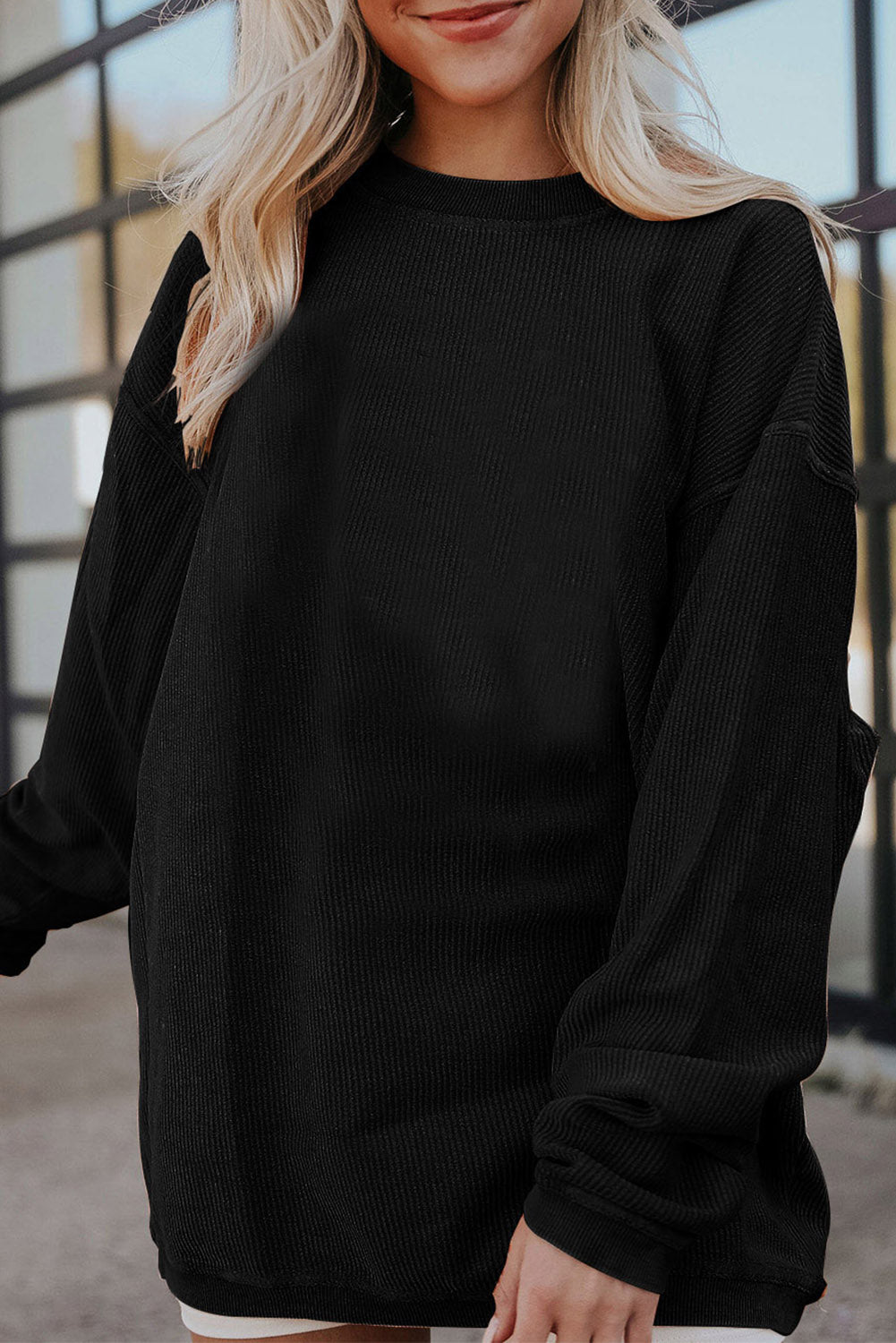 Festival Fuchsia Ribbed Corduroy Oversized Sweatshirt
