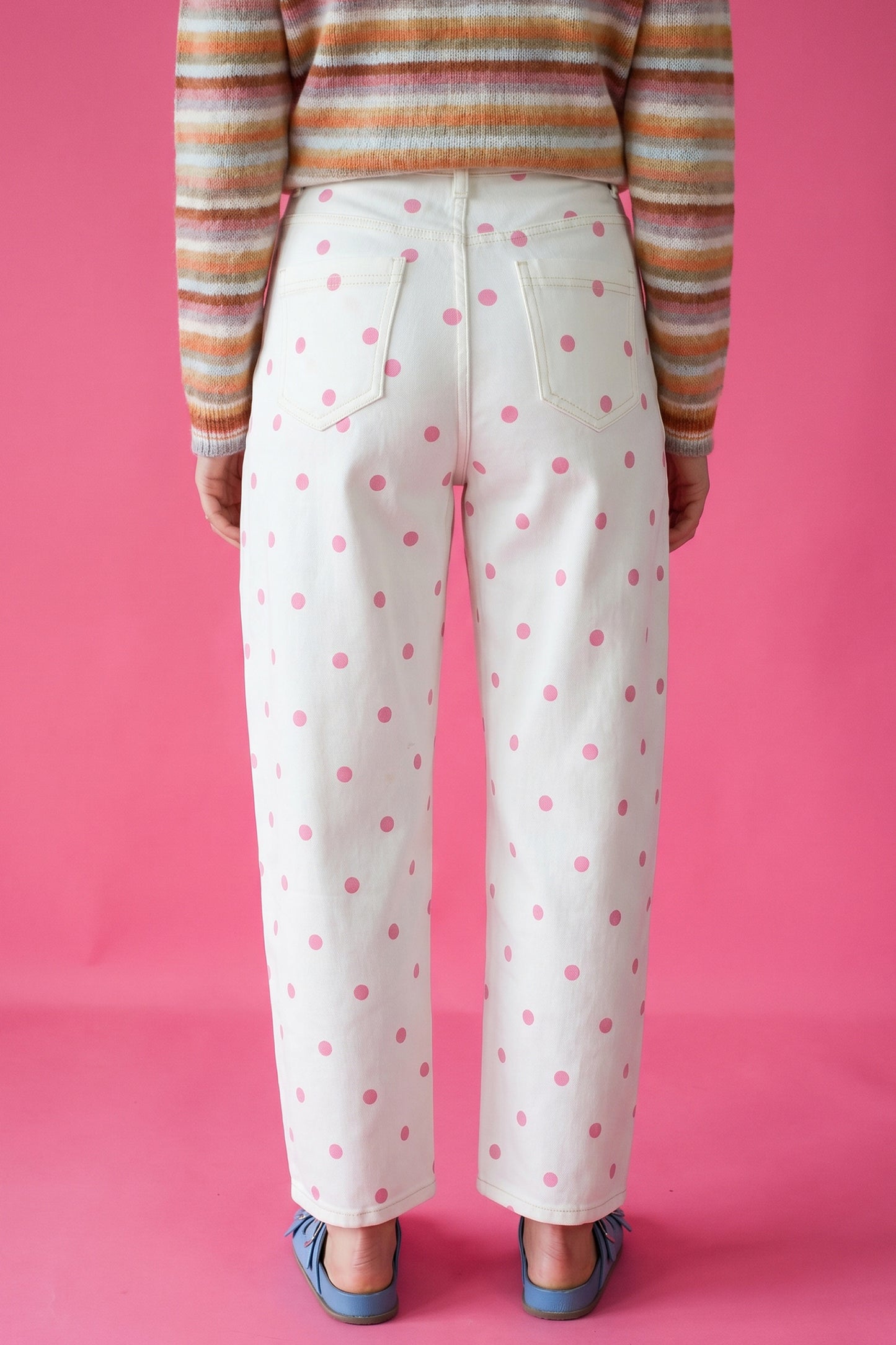Polka Dot Cotton Jeans Casual High Waist Wide Leg