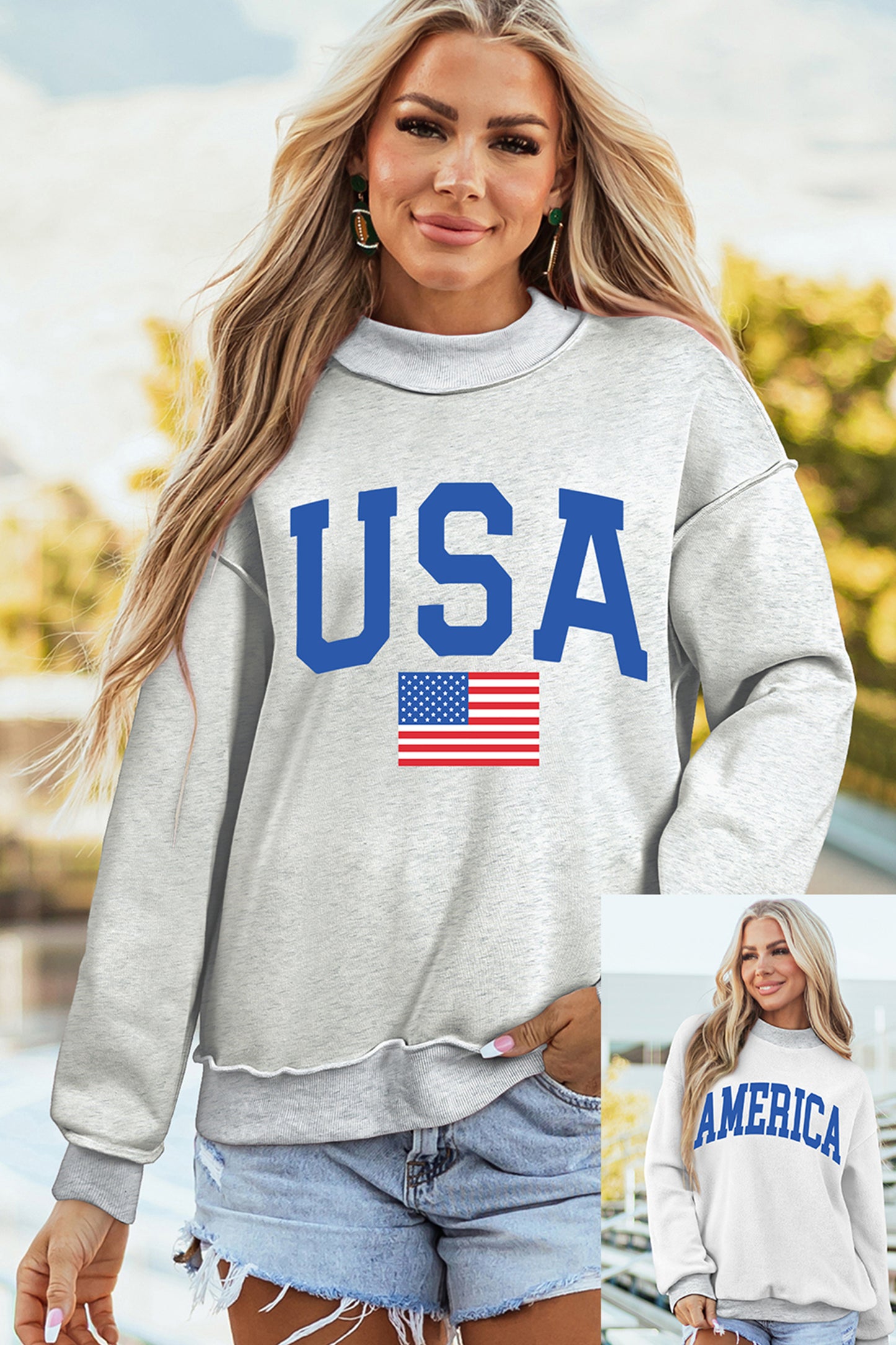 Flag Graphic Cotton Sweatshirt Reversible USA America