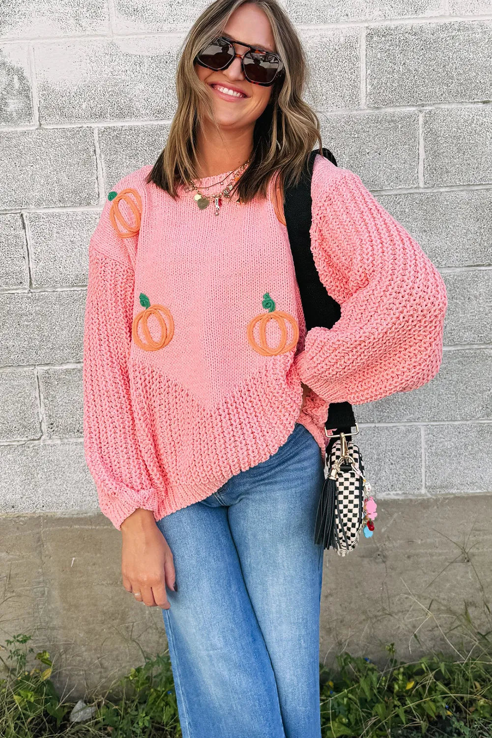 Blossom Pumpkin Embroidered Thanksgiving Sweater