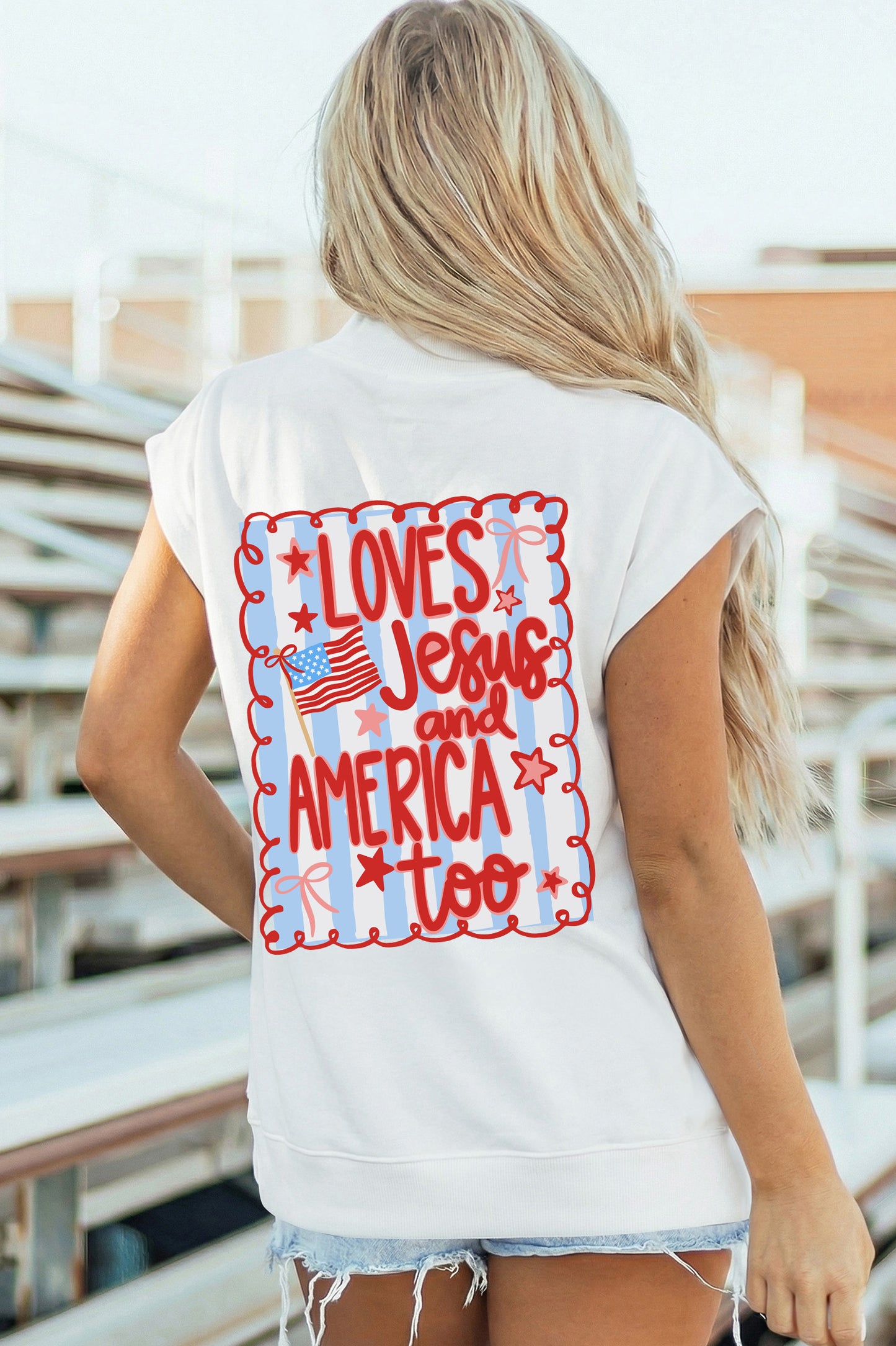 Flag Cotton Graphic Tee Patriotic Independence Day Top