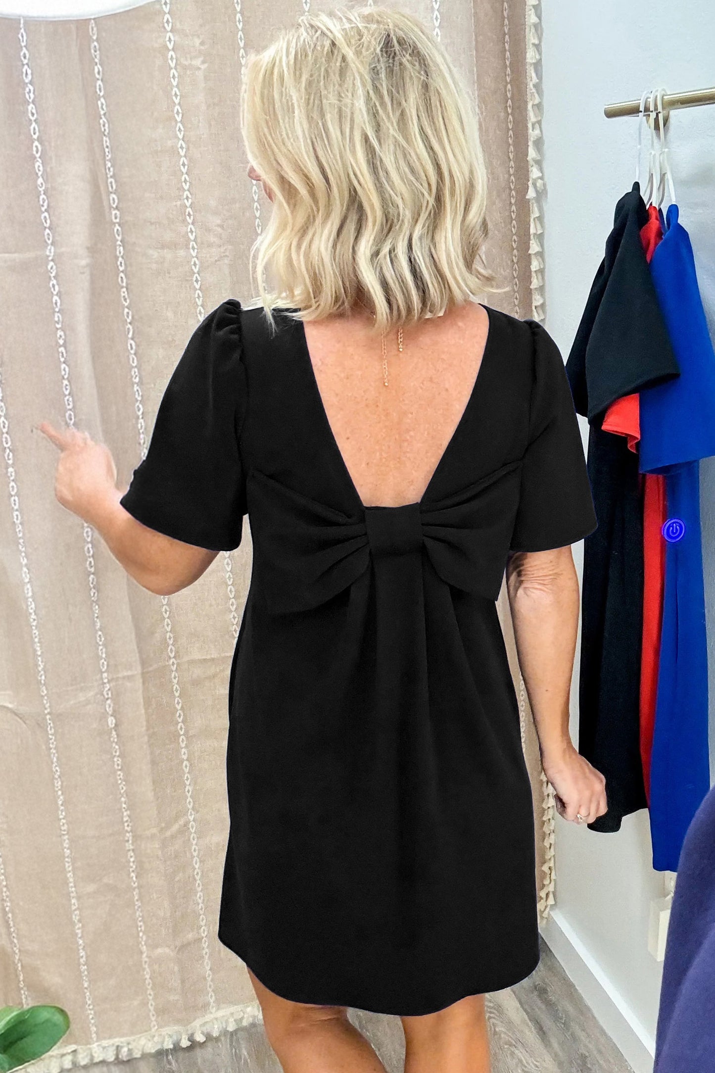 Solid Knit Mini Dress Casual Puff Sleeve Shift Dress