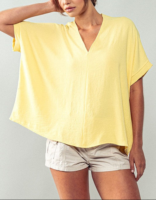 Airflow Textured V Neck Relaxed Fit Short Sleeve Top