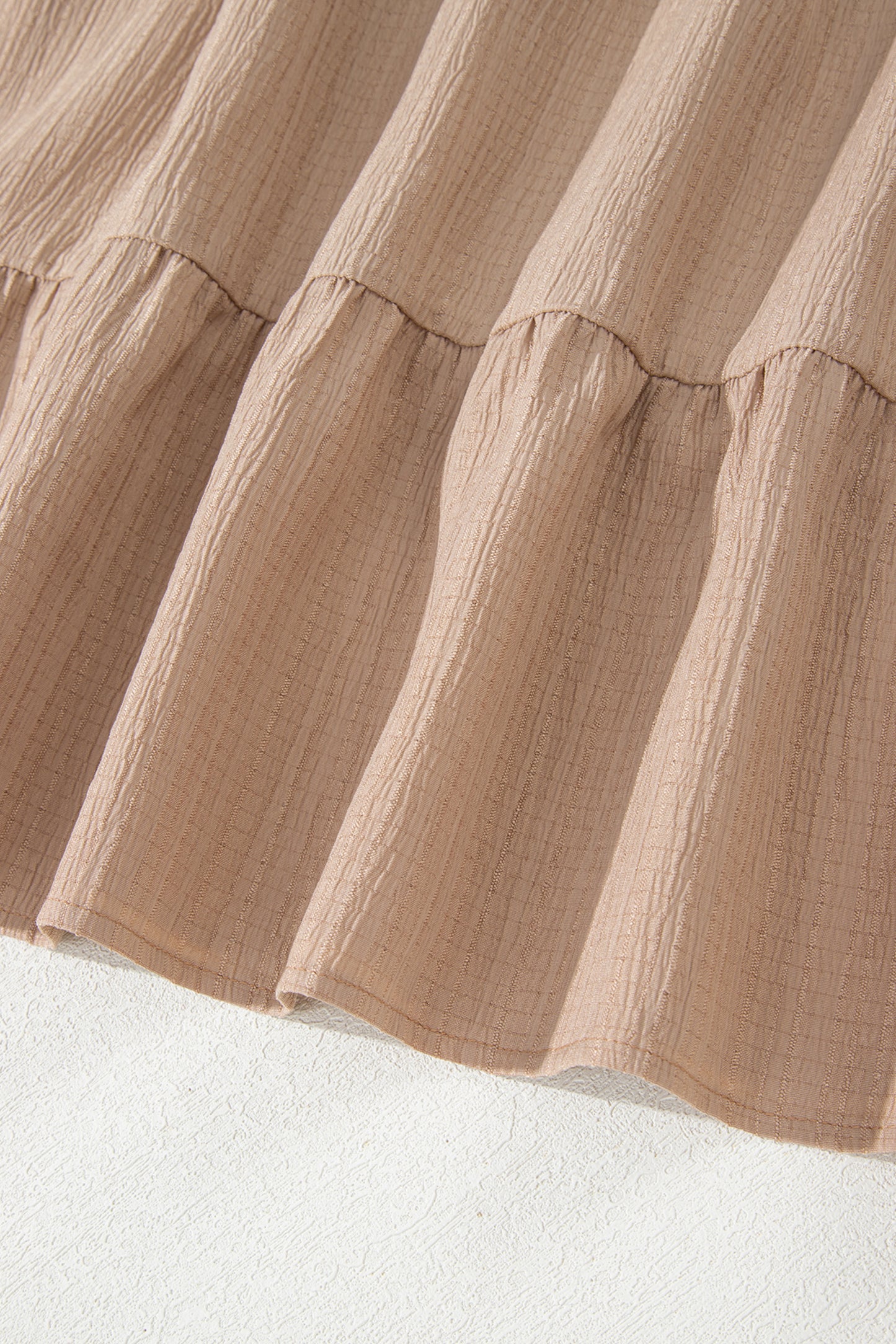 Dark Khaki Plus Size Textured Ruffled Short Sleeve Dress