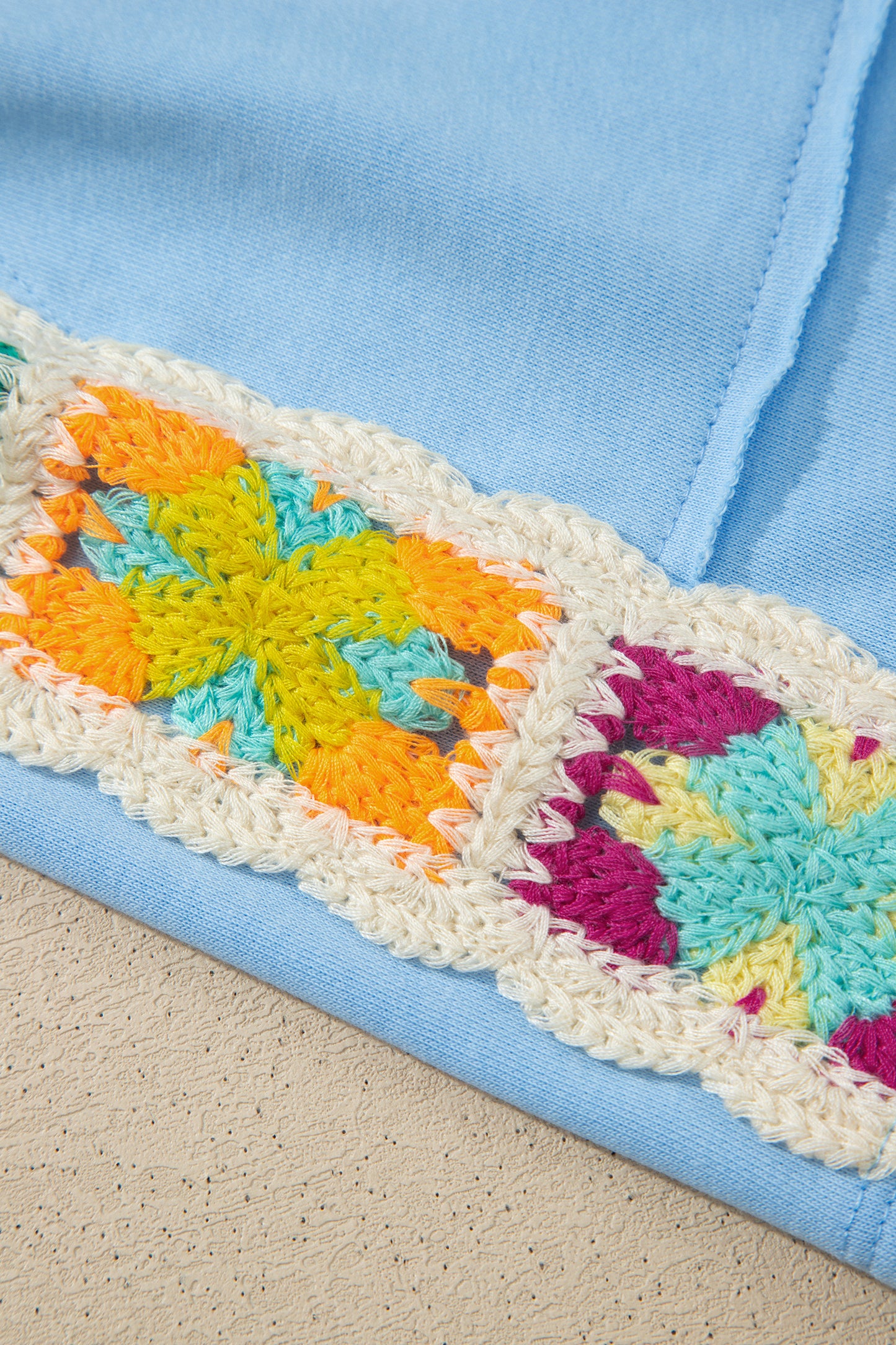 Solid Cotton Short Set Crochet Trim Lounge Outfit