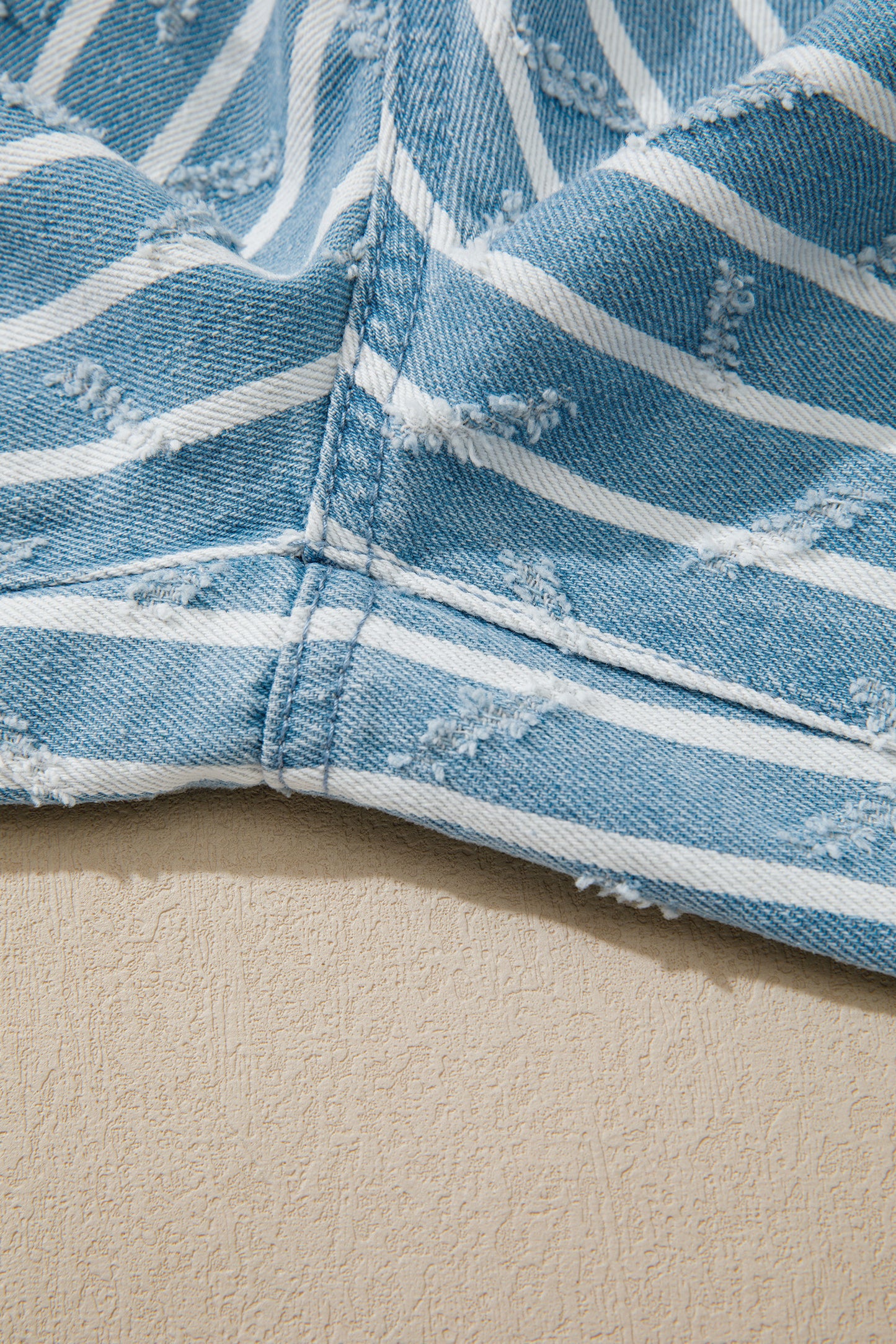 Striped Denim Jumpsuit Cotton Shift High Waist Ruffle