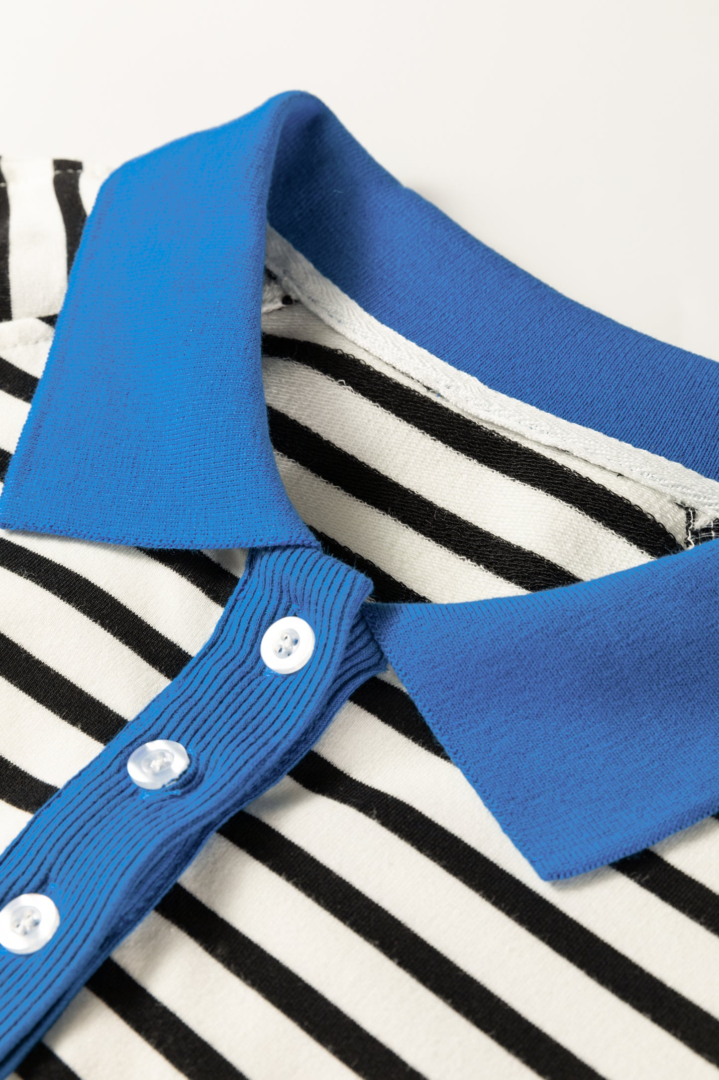 Black Stripe Color Block Patchwork Button Polo Collar Side Slit Sweatshirt