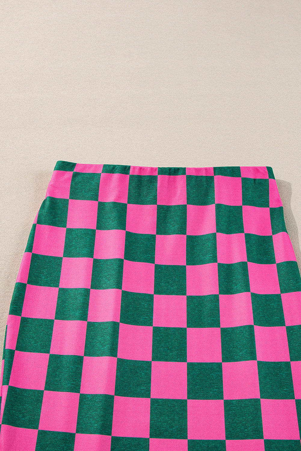 White Checkered Print Side Slit High Waist Midi Skirt