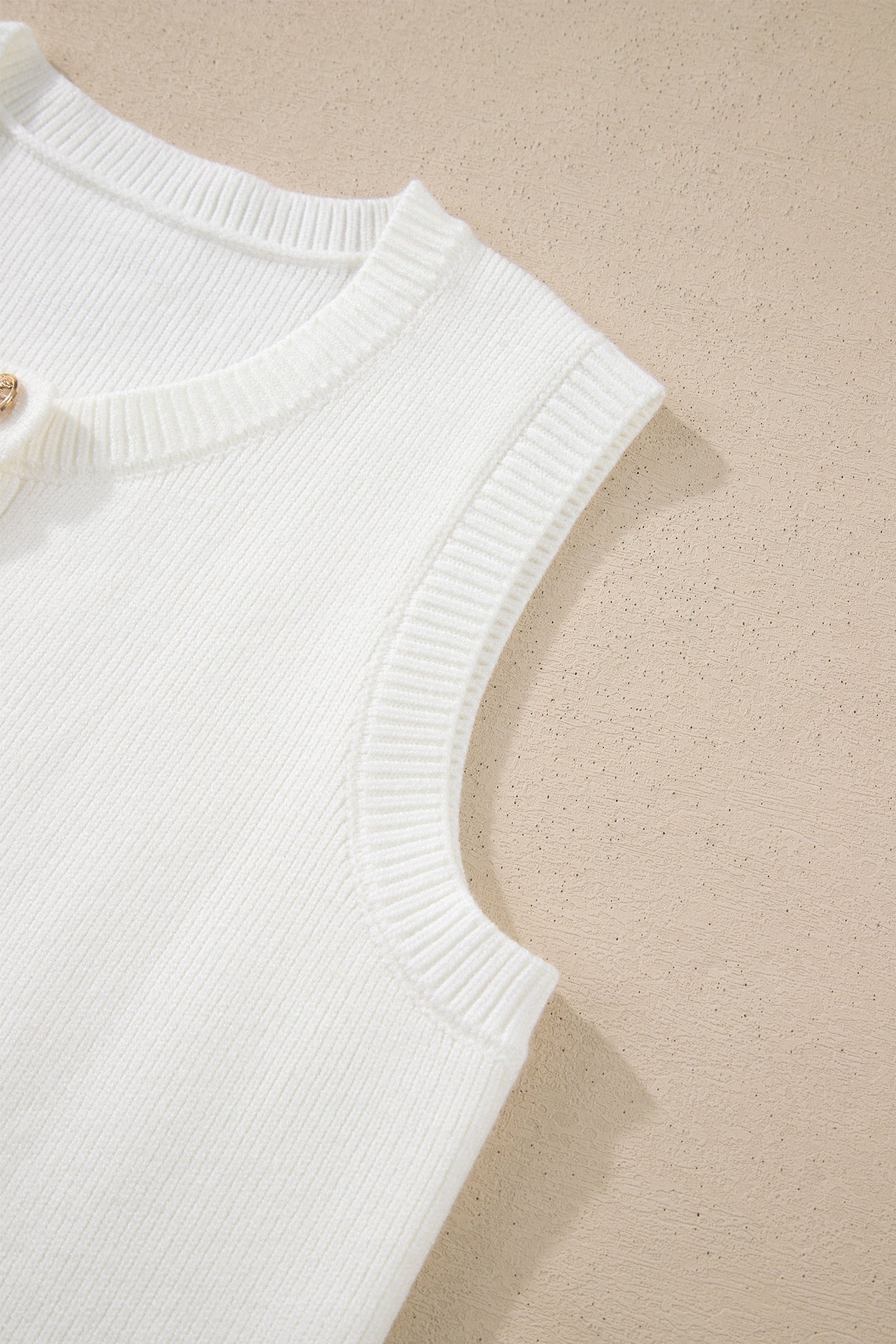 Yellow Cream Solid Color Sleeveless Knit Button Pocketed Sweater