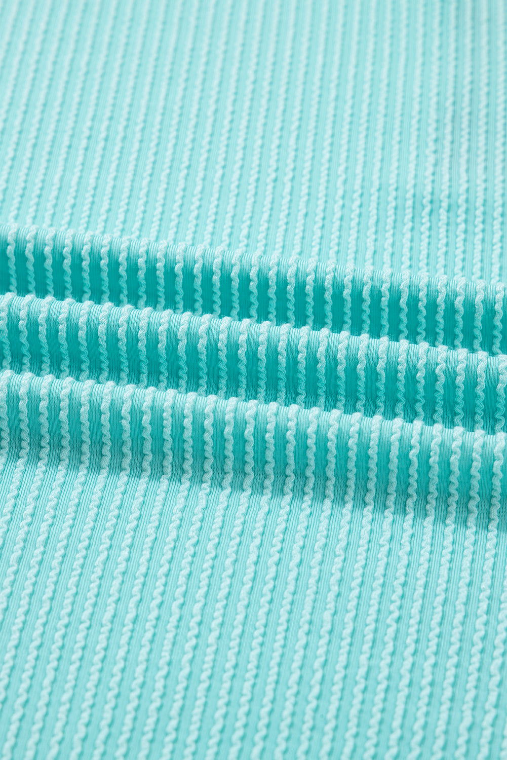 Aruba Blue Twist Ribbed Color Block Plaid Patchwork Plus Size Long Sleeve Top