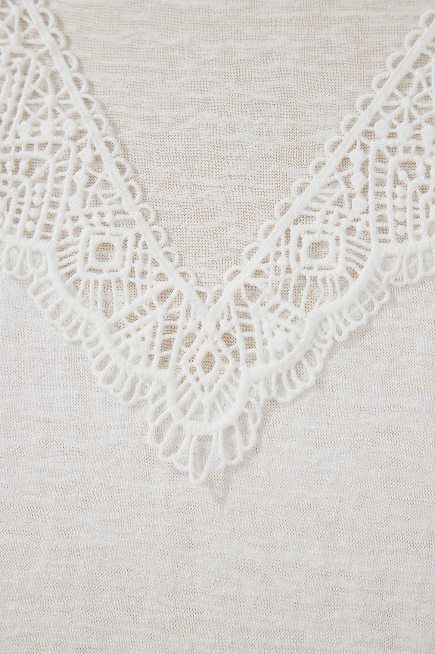 Patchwork Lace Viscose Tee Casual Summer V-Neck Top