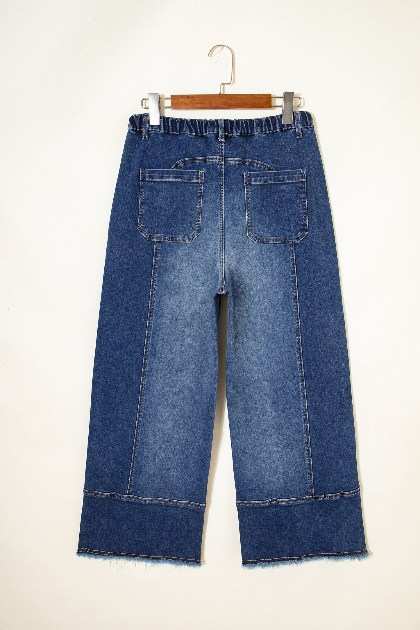 Beau Blue Drawstring Seam Detail Raw Hem Wide Leg Denim Pants