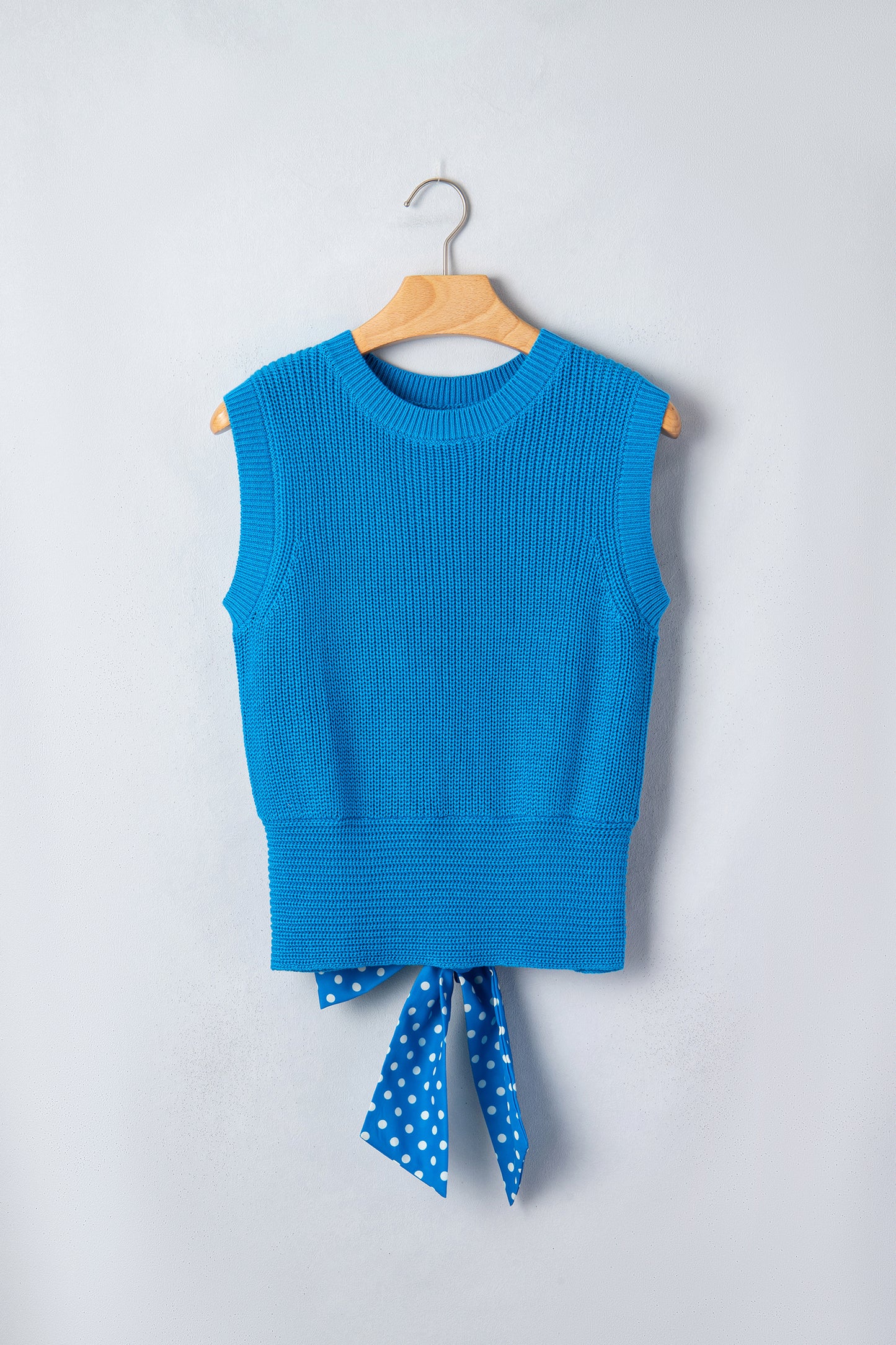 Polka Dot Knit Sweater Vest Back Bow Crop Top
