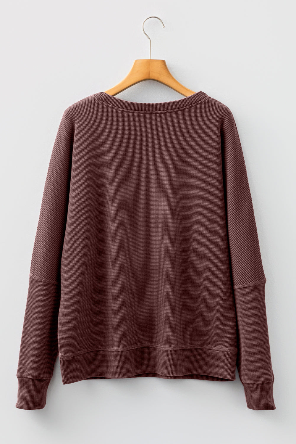 Dark Grey Waffle Knit Patchwork Long Sleeve Loose Top