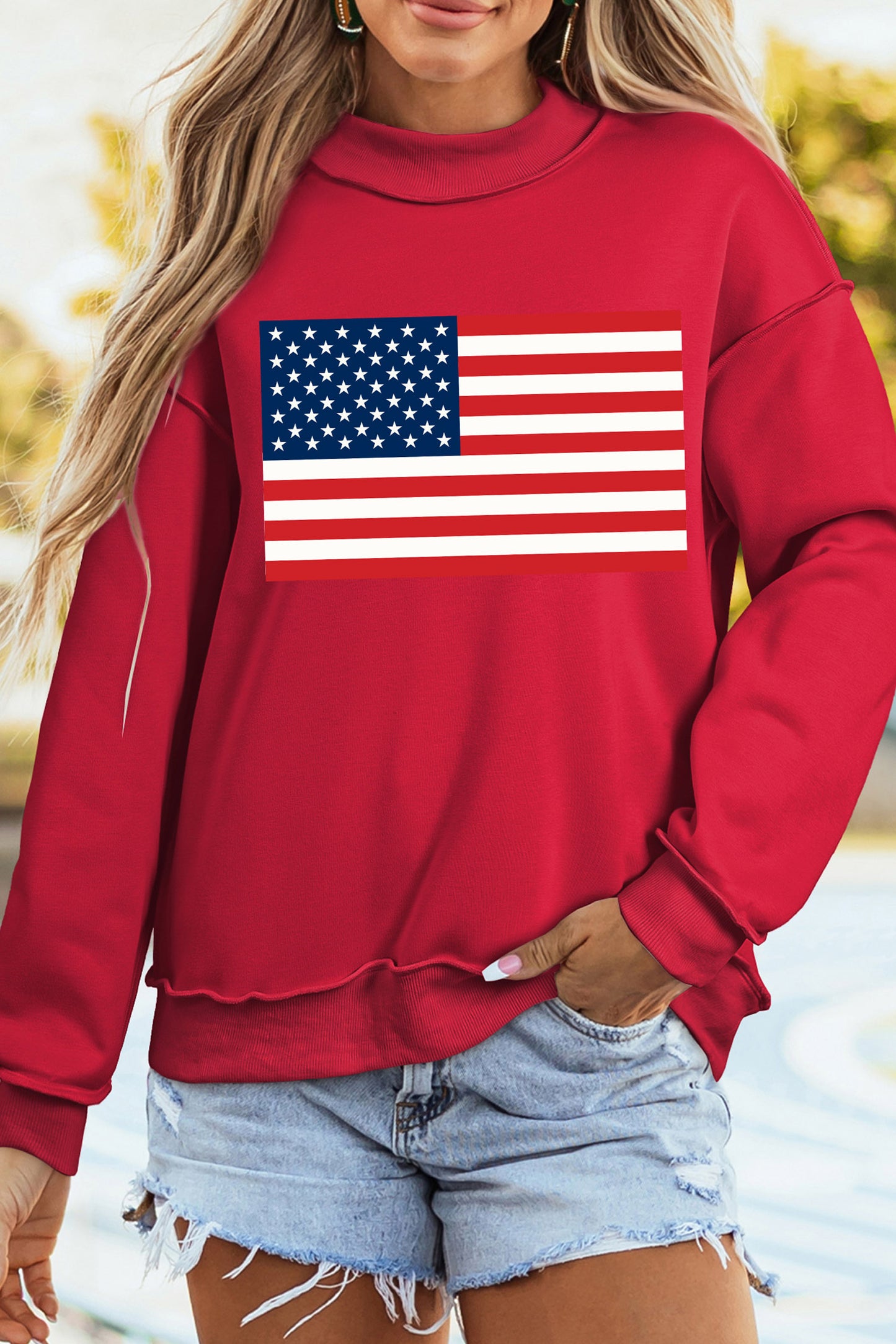 American Flag/ USA Double Side Print Reversible Mock Neck Sweatshirt