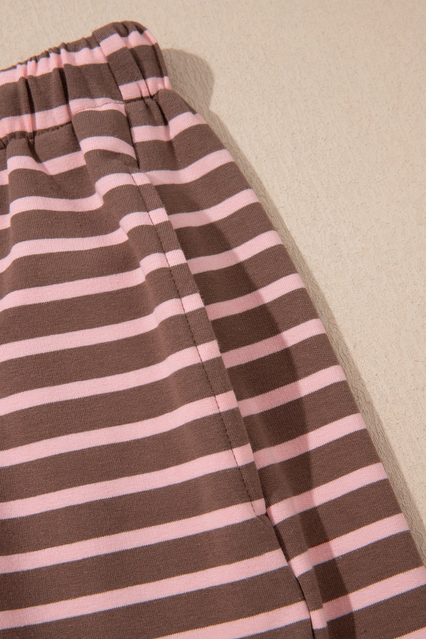 Brown Stripe Striped Drawstring Waist Long Sleeve Top Mini Skort Set