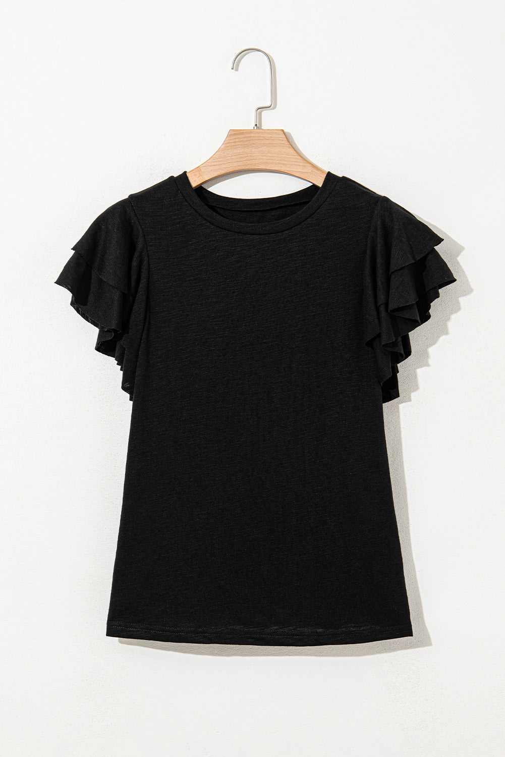Dark Grey Layered Ruffle Short Sleeve Round Neck Top