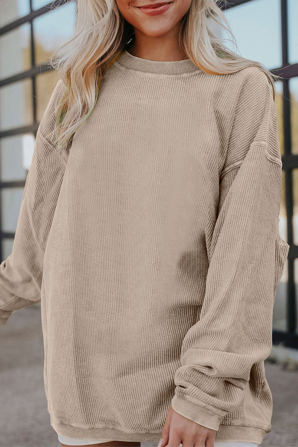 Apricot Ribbed Corded Oversized Sweatshirt