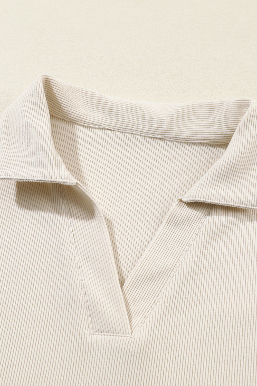 Beige Collared Split Neck Ribbed 2pcs Athleisure Outfit