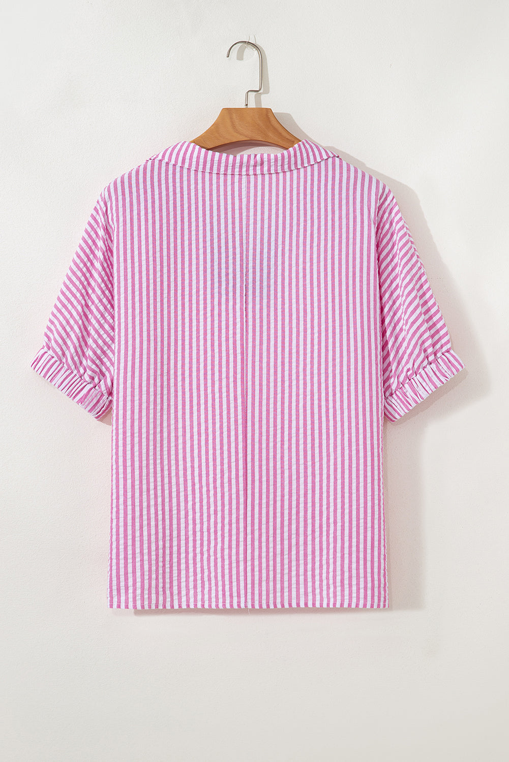 Sachet Pink Striped Print Contrast Split Neck Dolman Sleeve Blouse