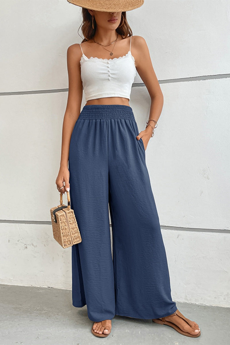 Smocked High Waist Wide Leg Palazzo Pants