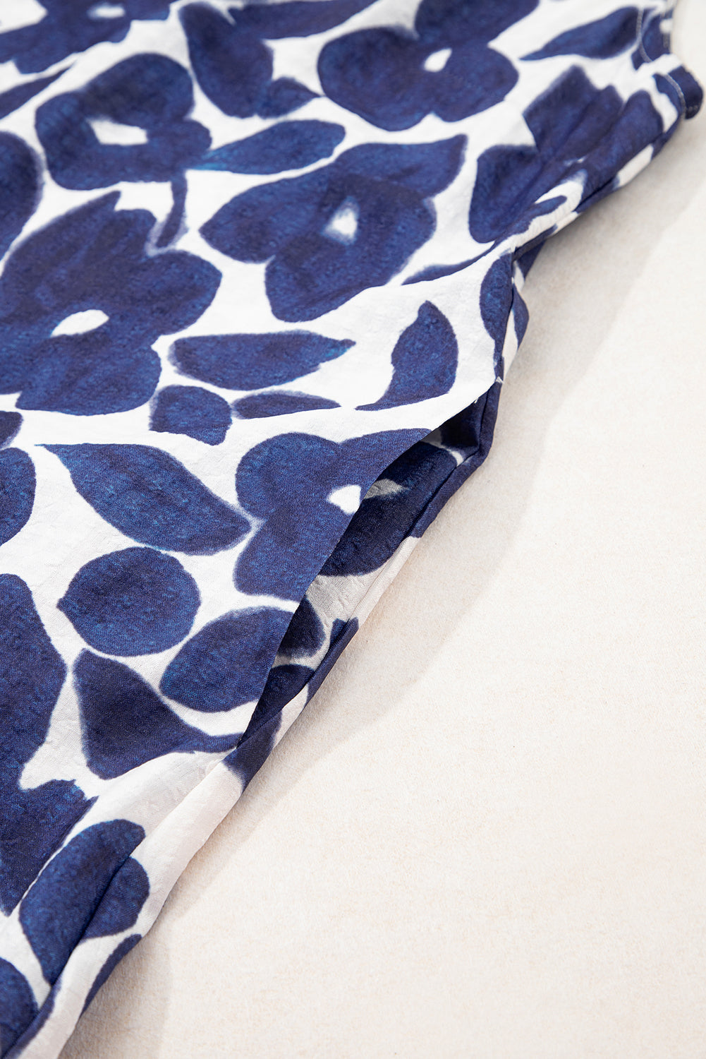 Blue Floral Sleeveless Colorblock Notched V Neck Mini Dress