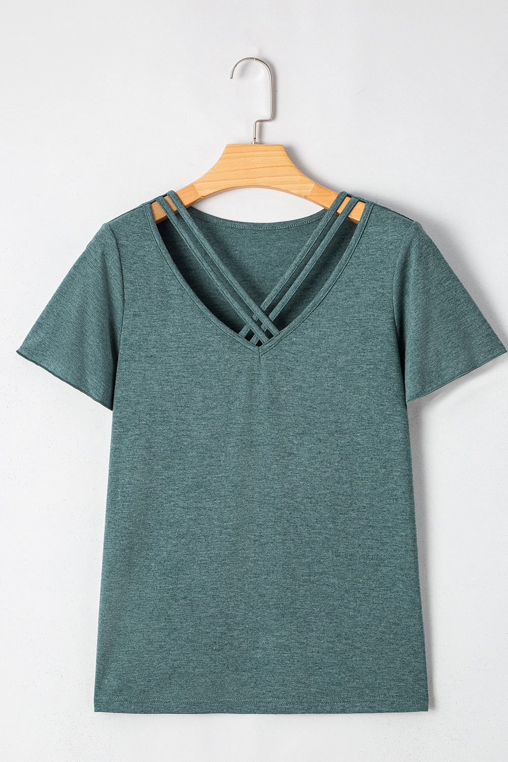 Black Crisscross V Neck Butterfly Sleeve T Shirt
