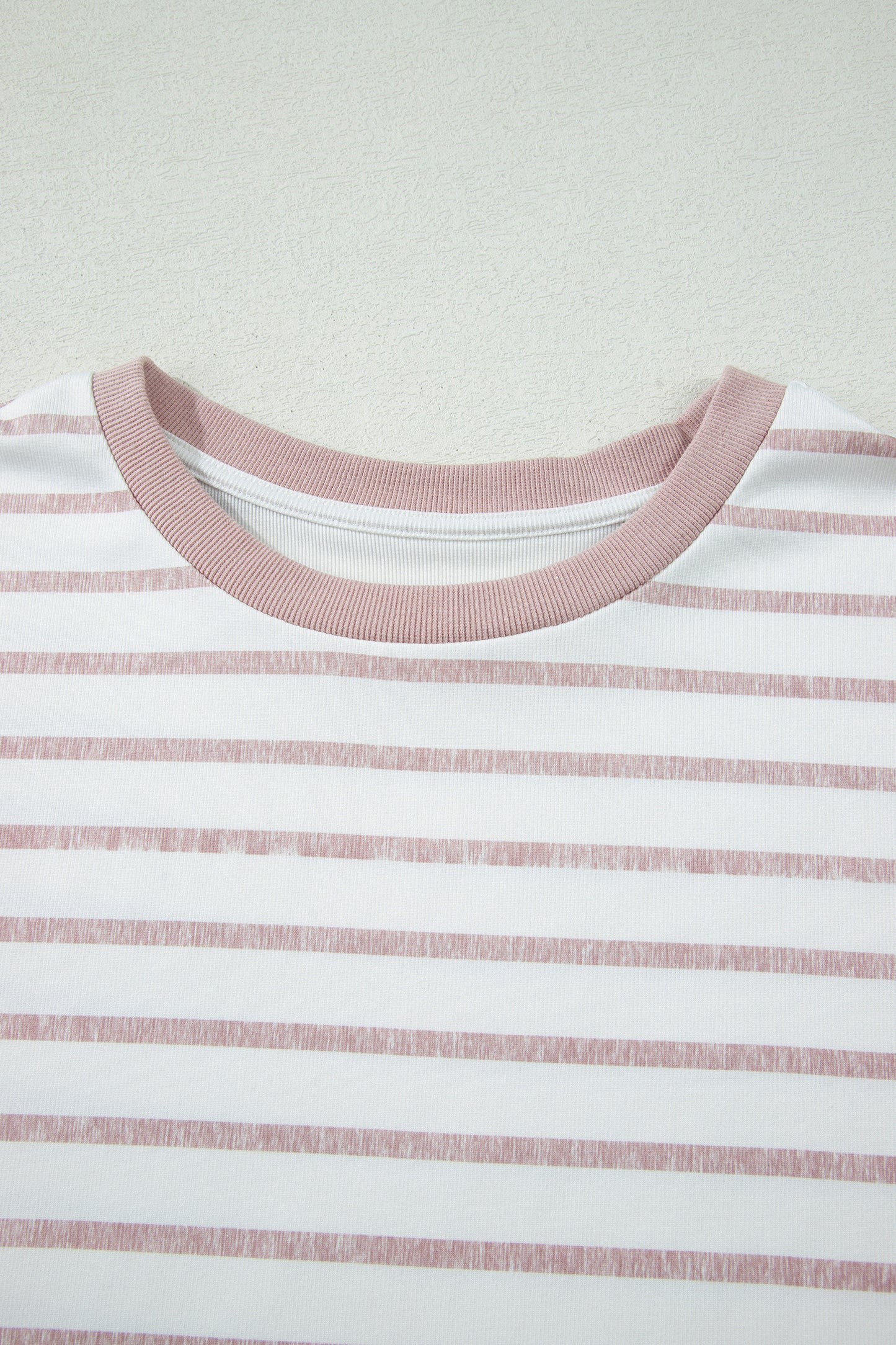 Khaki Stripe Color Block Trim Round Neck Short Sleeve Top