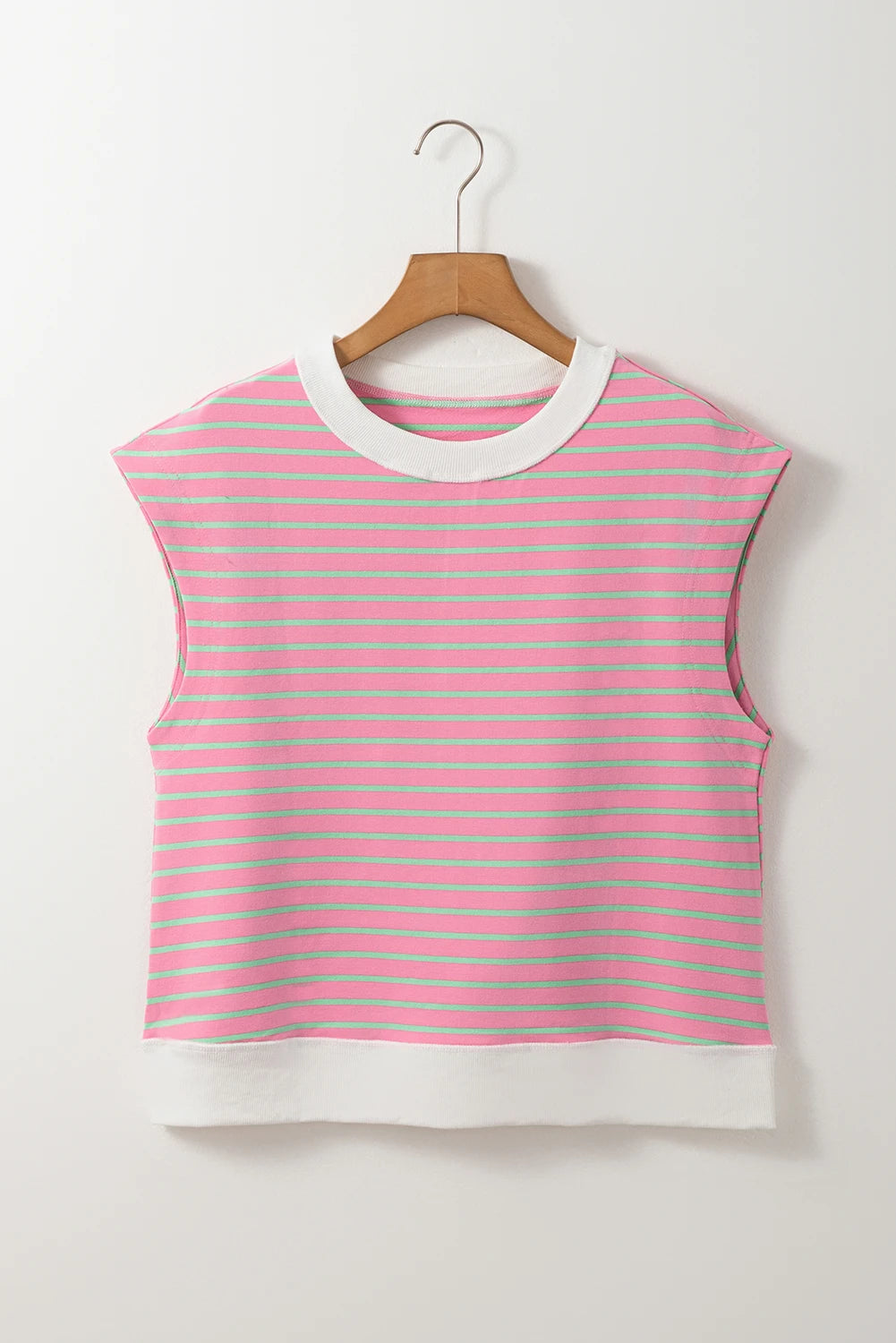 Sachet Pink Striped Crew Neck Cap Sleeve T Shirt