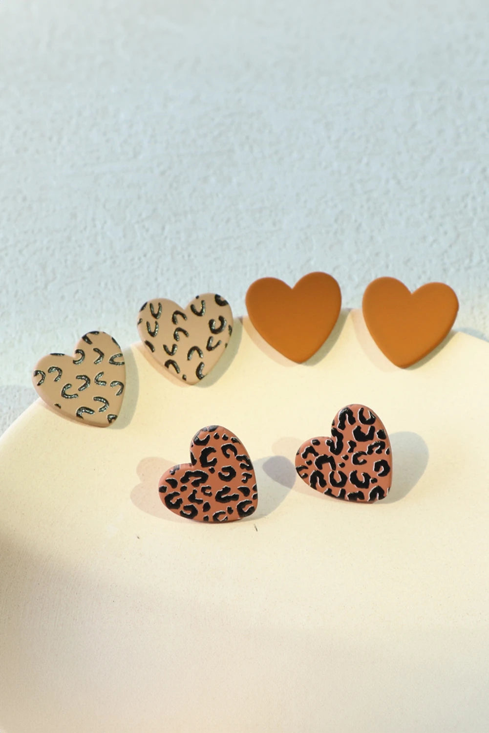 Thai Curry 3 Pairs Leopard Heart Studded Earring Set